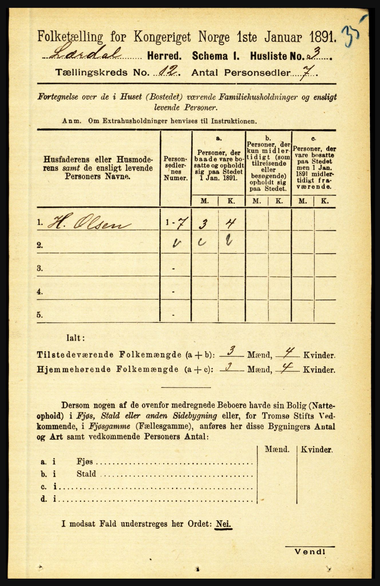 RA, 1891 census for 1422 Lærdal, 1891, p. 2521