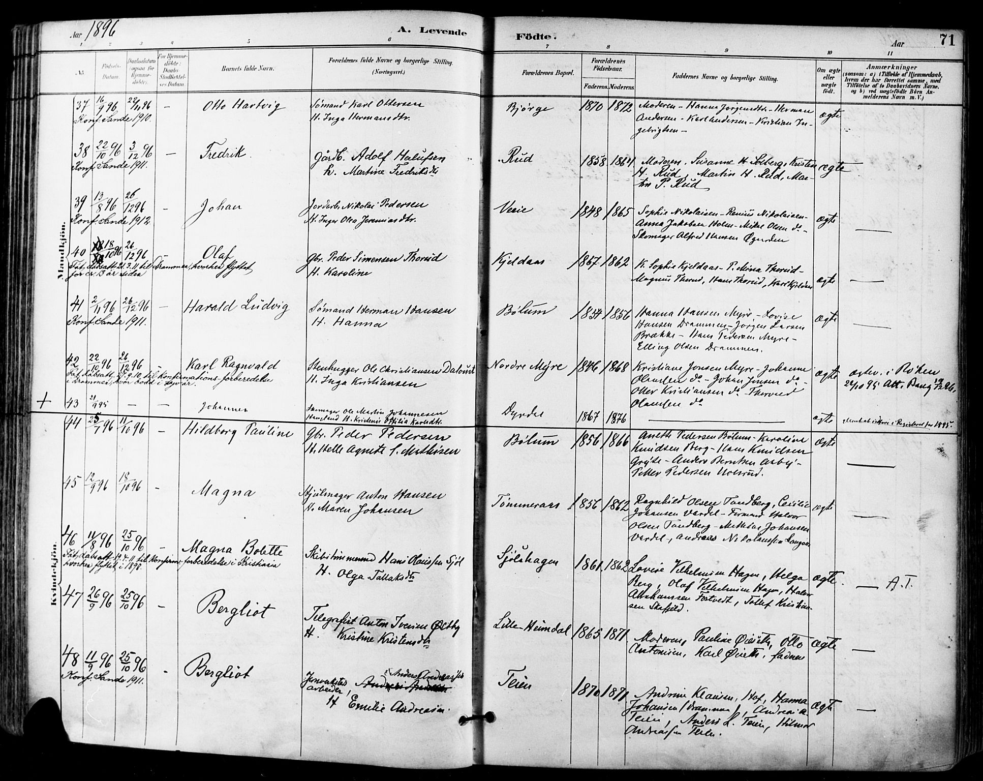 Sande Kirkebøker, AV/SAKO-A-53/F/Fa/L0007: Parish register (official) no. 7, 1888-1903, p. 71