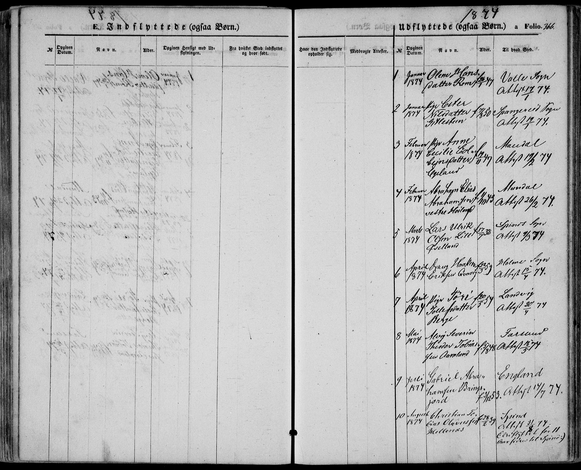 Lyngdal sokneprestkontor, SAK/1111-0029/F/Fa/Fac/L0010: Parish register (official) no. A 10, 1865-1878, p. 366