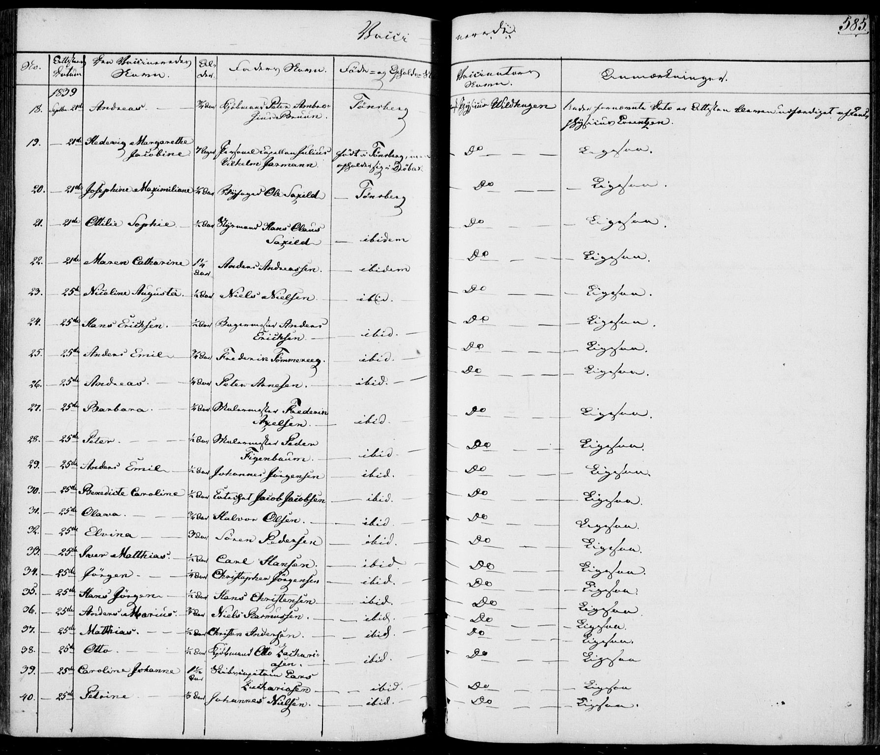 Tønsberg kirkebøker, AV/SAKO-A-330/F/Fa/L0006: Parish register (official) no. I 6, 1836-1844, p. 585