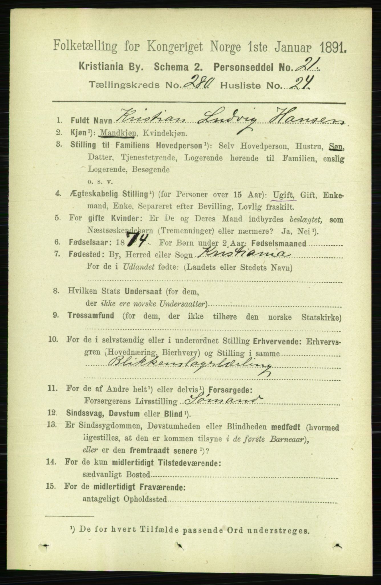 RA, 1891 census for 0301 Kristiania, 1891, p. 170720