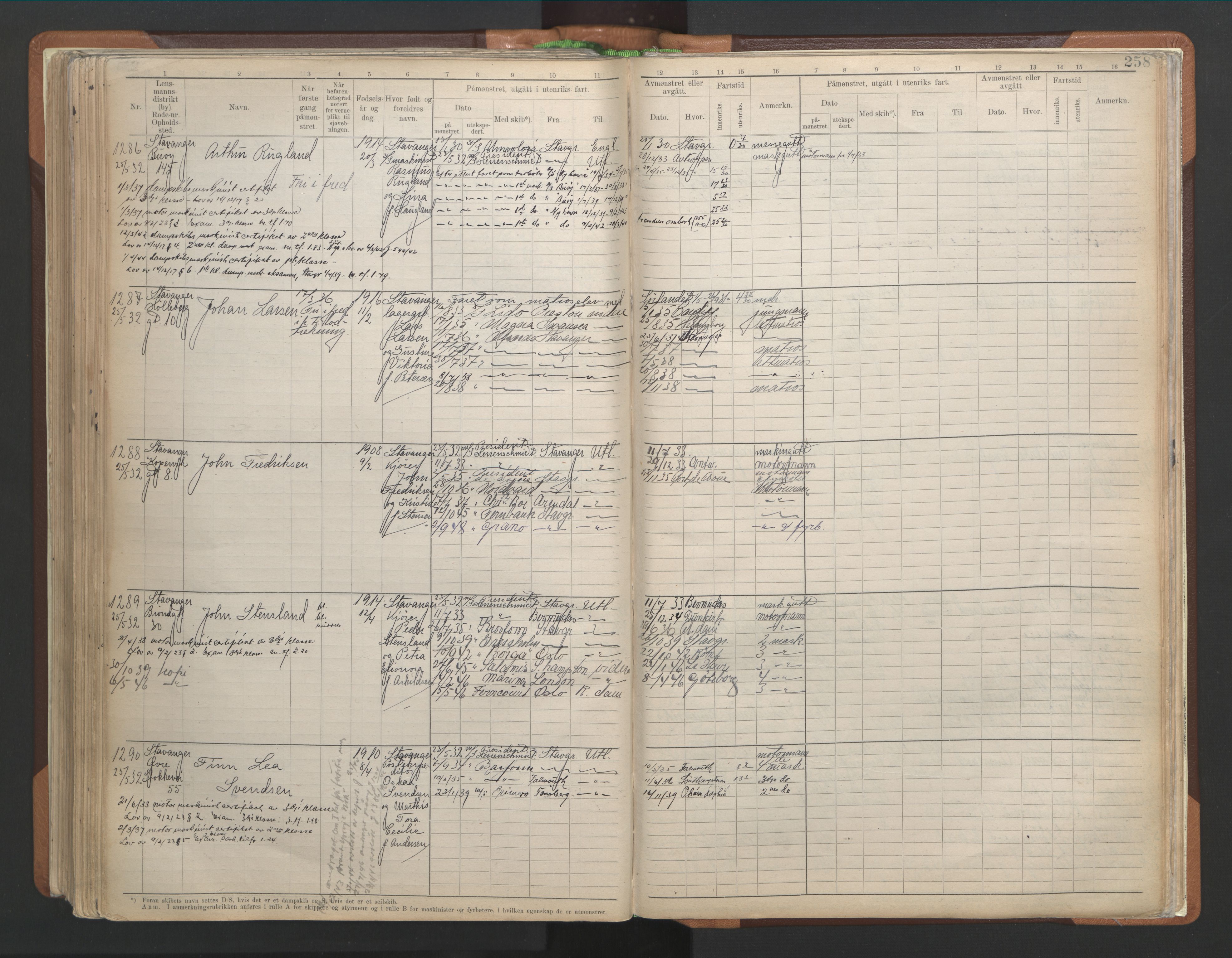 Stavanger sjømannskontor, AV/SAST-A-102006/F/Fb/Fbb/L0013: Sjøfartshovedrulle A, patentnr. 1-1495 (del 1), 1921-1933, p. 267