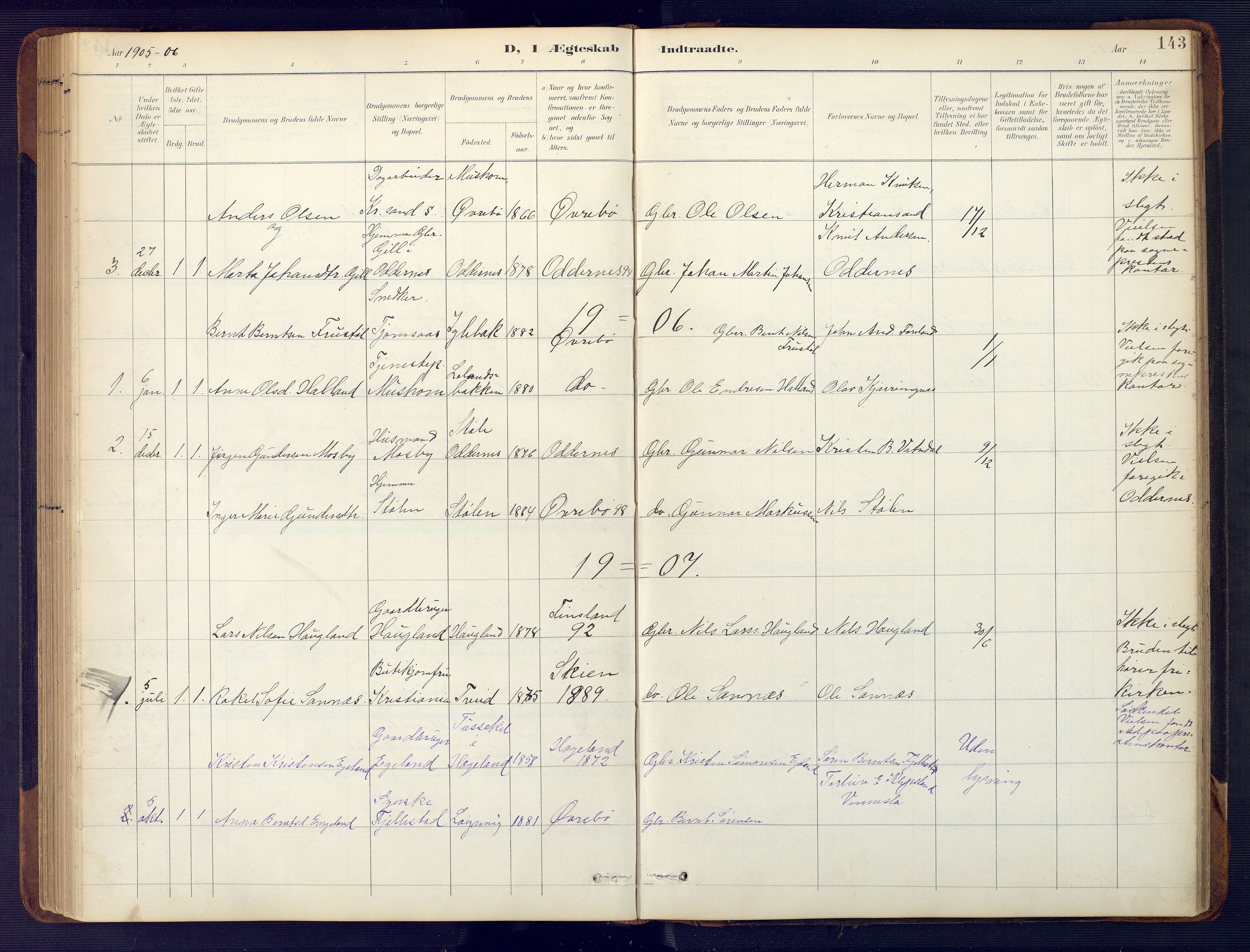Vennesla sokneprestkontor, SAK/1111-0045/Fb/Fbc/L0003: Parish register (copy) no. B 3, 1895-1946, p. 143