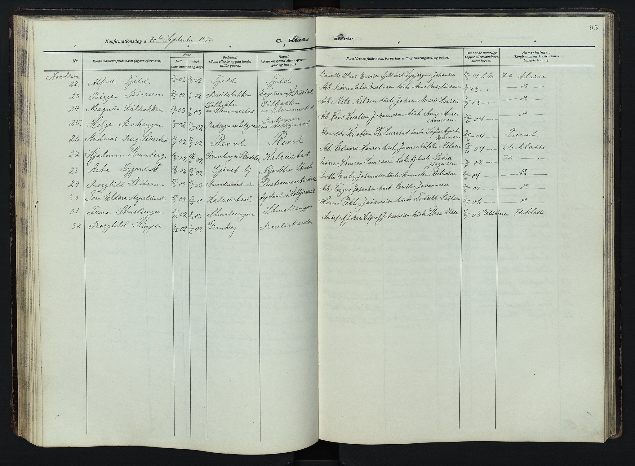 Østre Toten prestekontor, AV/SAH-PREST-104/H/Ha/Hab/L0009: Parish register (copy) no. 9, 1908-1956, p. 95