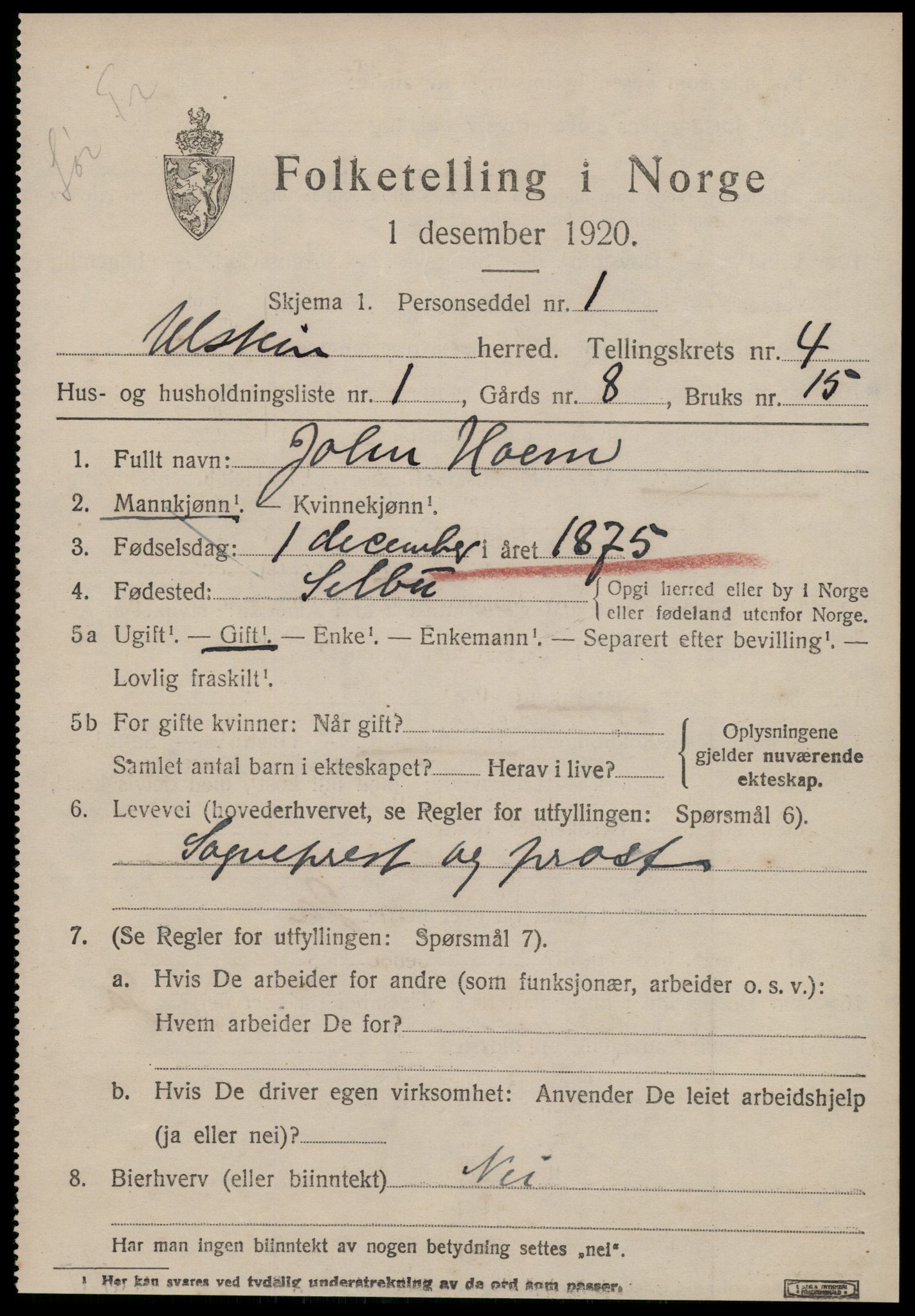 SAT, 1920 census for Ulstein, 1920, p. 2614