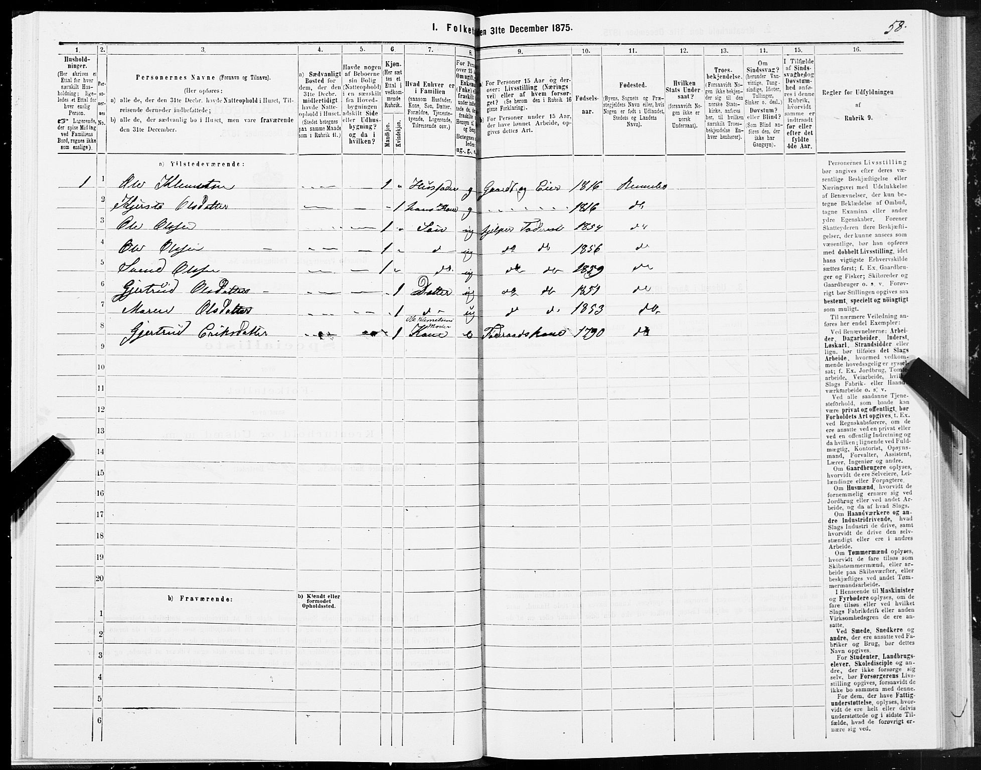 SAT, 1875 census for 1635P Rennebu, 1875, p. 3058