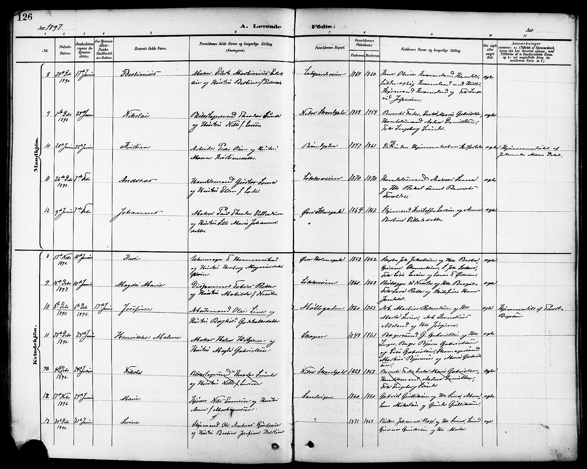 Domkirken sokneprestkontor, AV/SAST-A-101812/001/30/30BB/L0016: Parish register (copy) no. B 16, 1891-1902, p. 126