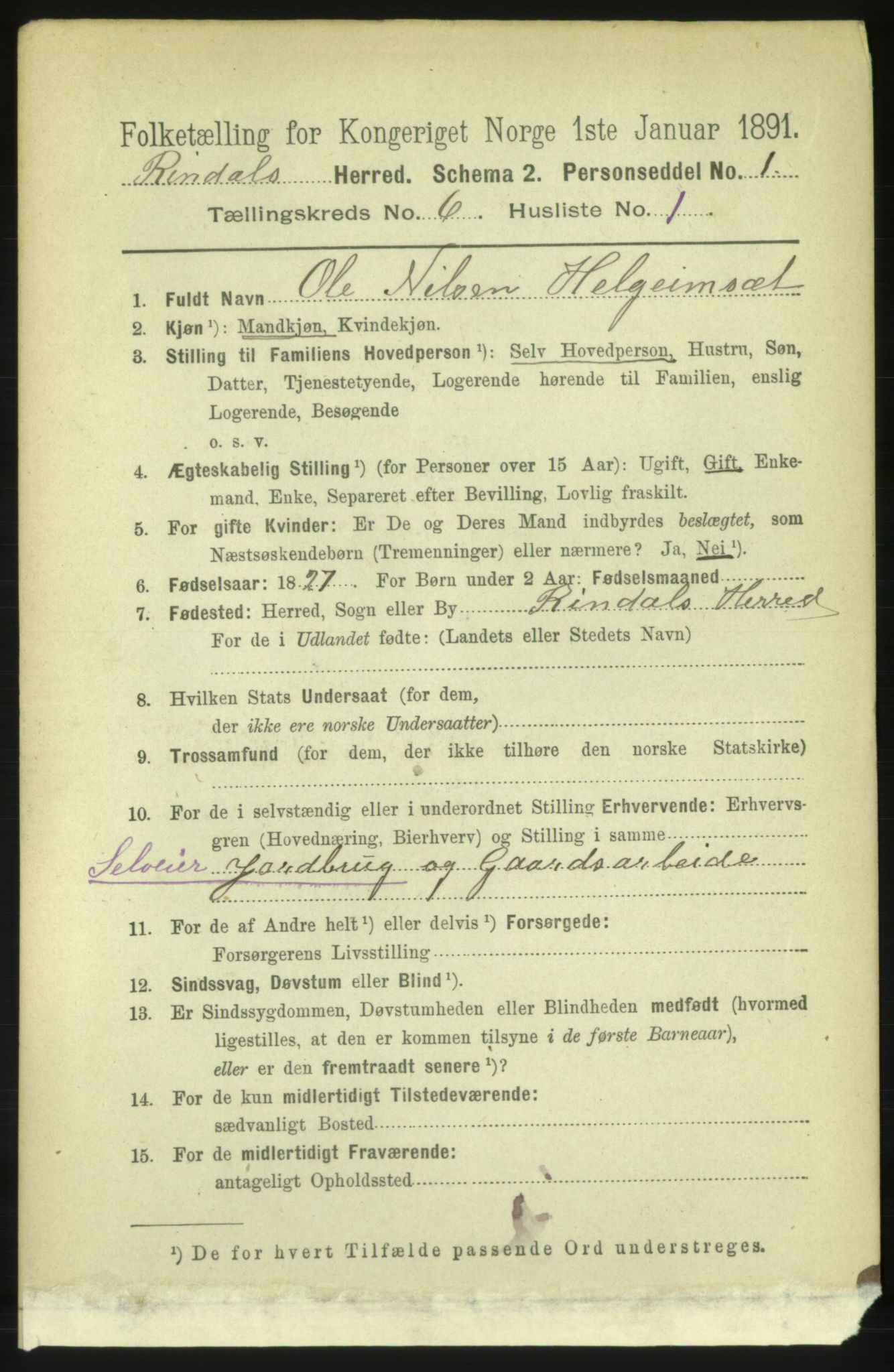 RA, 1891 census for 1567 Rindal, 1891, p. 1744