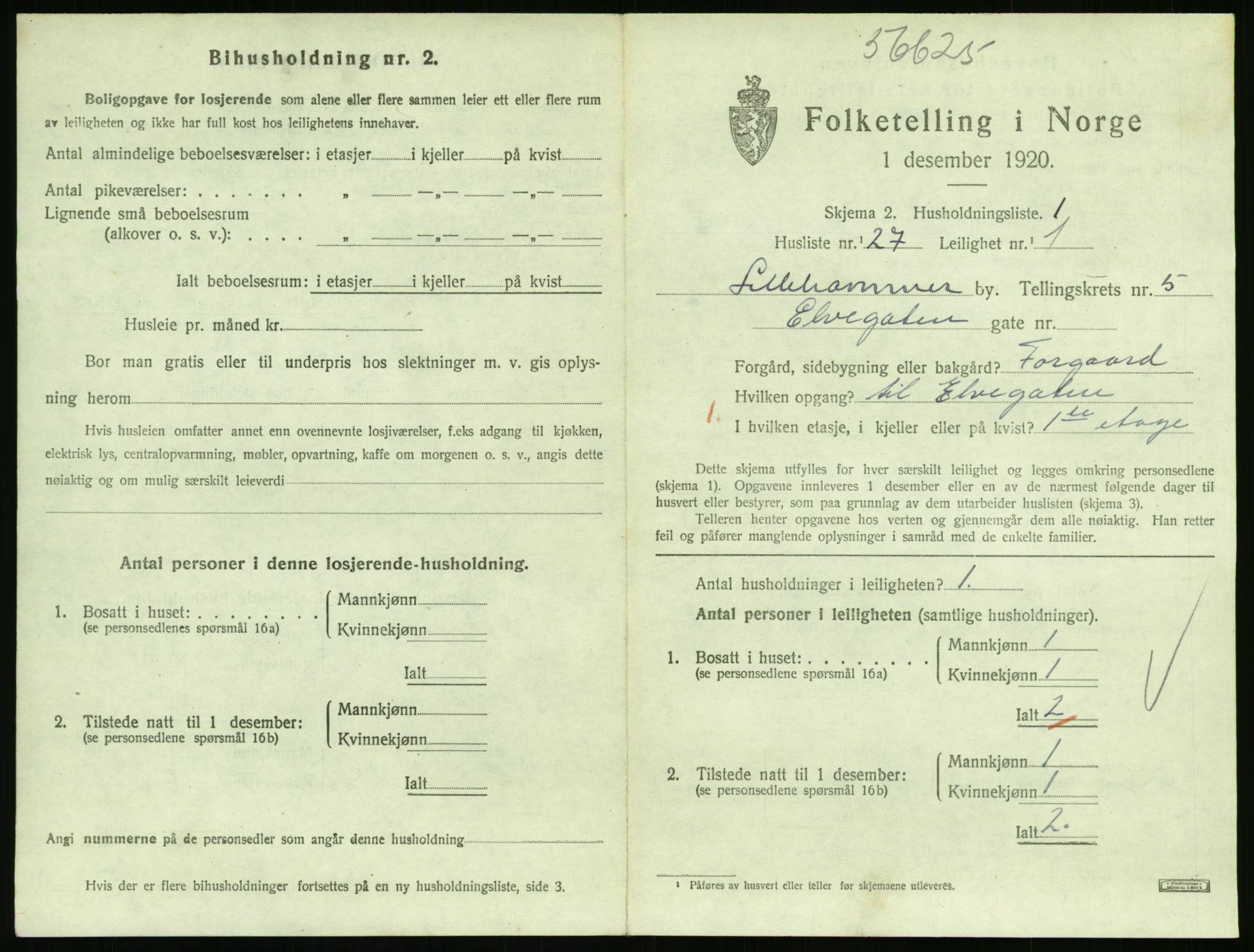 SAH, 1920 census for Lillehammer, 1920, p. 2292