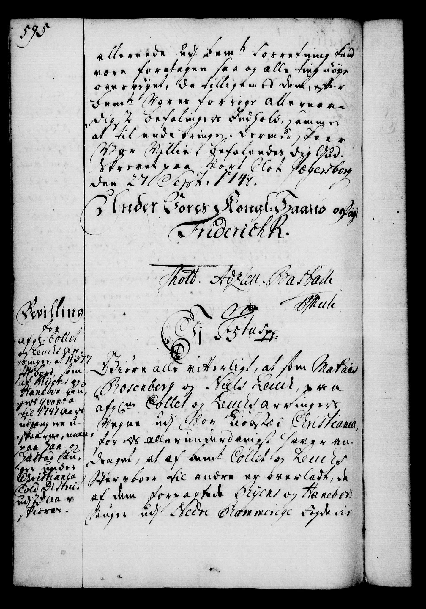 Rentekammeret, Kammerkanselliet, RA/EA-3111/G/Gg/Gga/L0005: Norsk ekspedisjonsprotokoll med register (merket RK 53.5), 1741-1749, p. 595