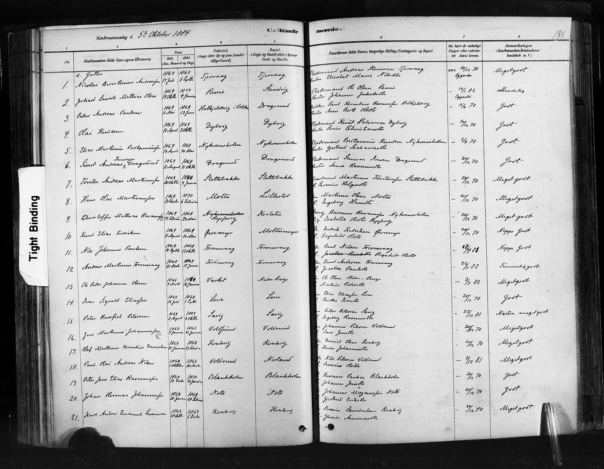 Ministerialprotokoller, klokkerbøker og fødselsregistre - Møre og Romsdal, SAT/A-1454/507/L0073: Parish register (official) no. 507A08, 1878-1904, p. 184