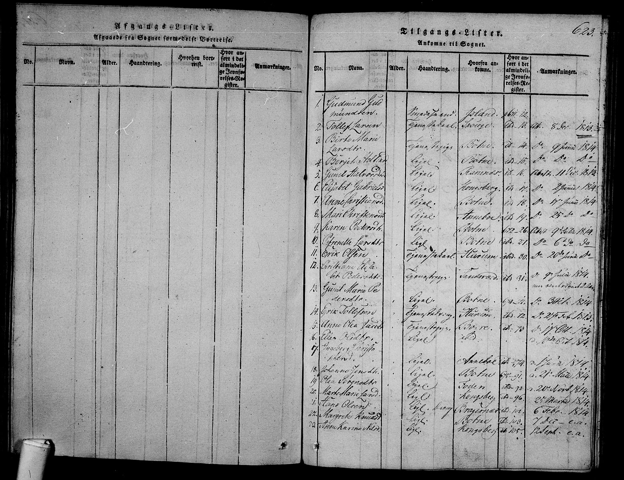 Våle kirkebøker, SAKO/A-334/F/Fa/L0007: Parish register (official) no. I 7, 1814-1824, p. 622-623