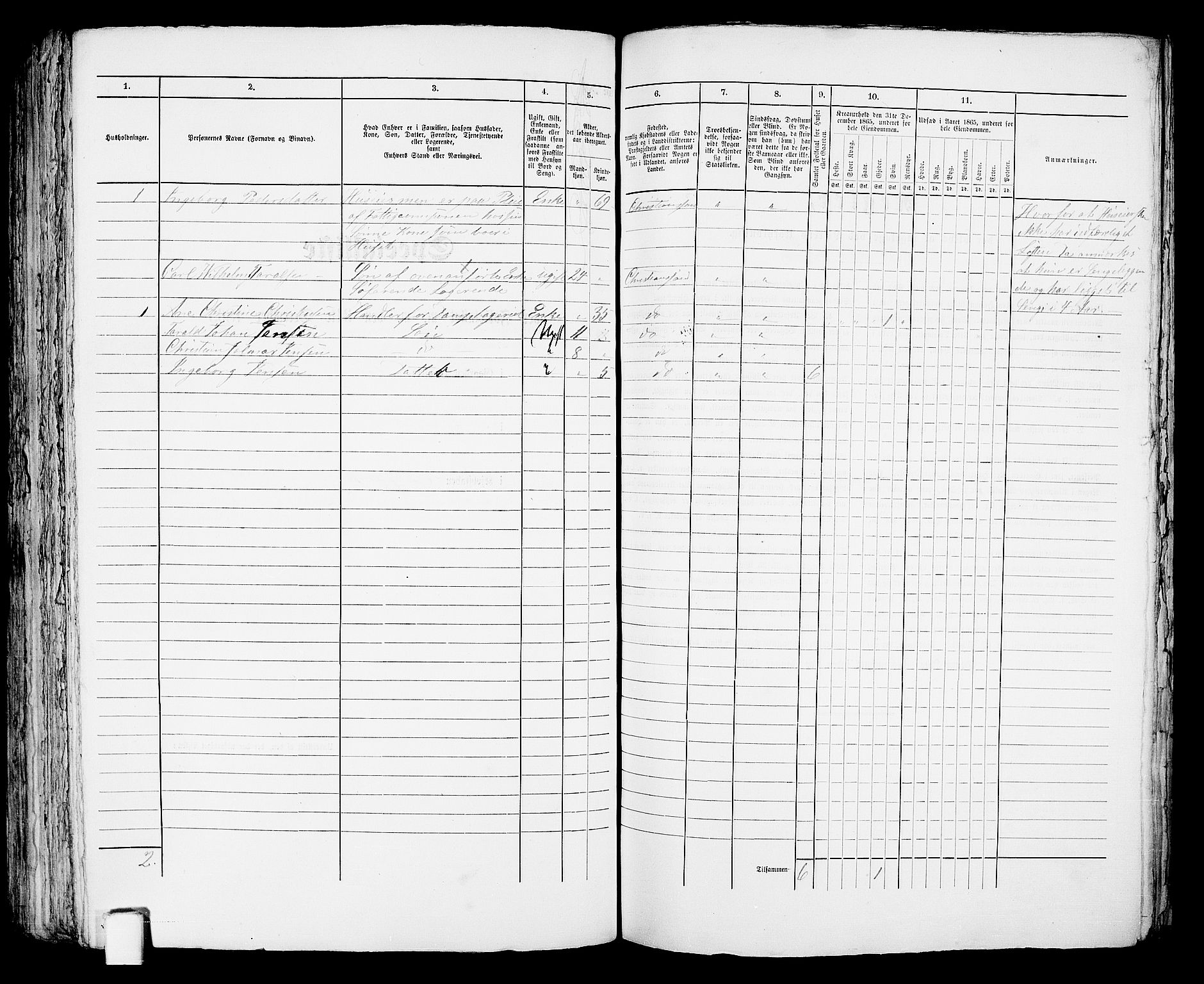 RA, 1865 census for Kristiansand, 1865, p. 329