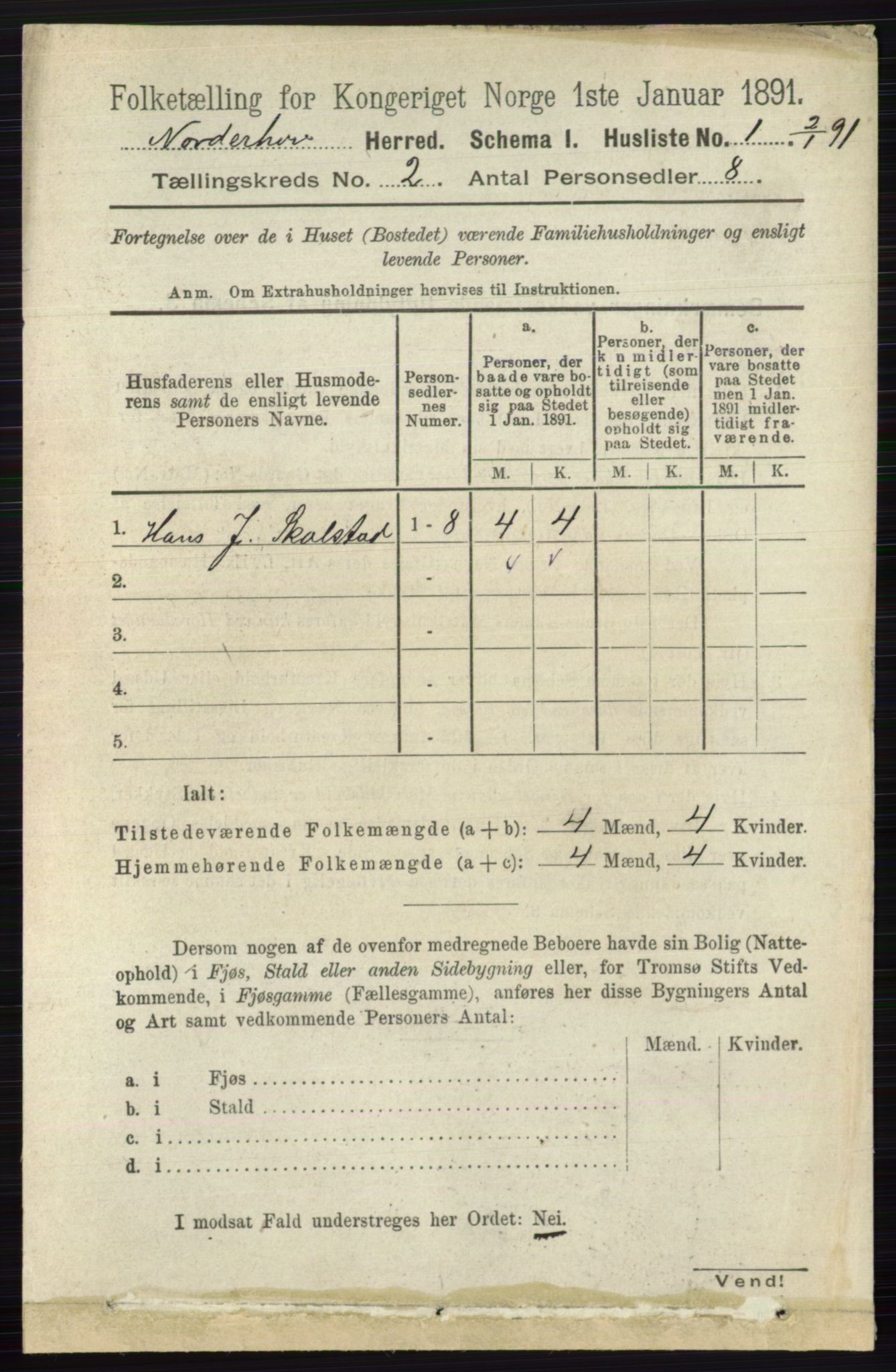 RA, 1891 census for 0613 Norderhov, 1891, p. 619