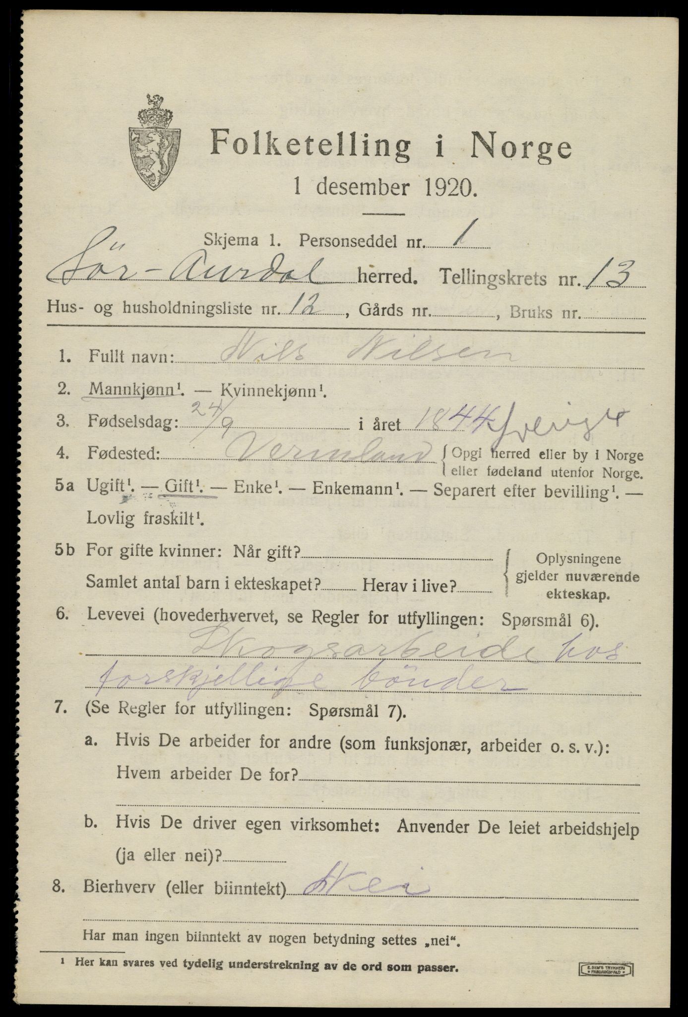 SAH, 1920 census for Sør-Aurdal, 1920, p. 7813