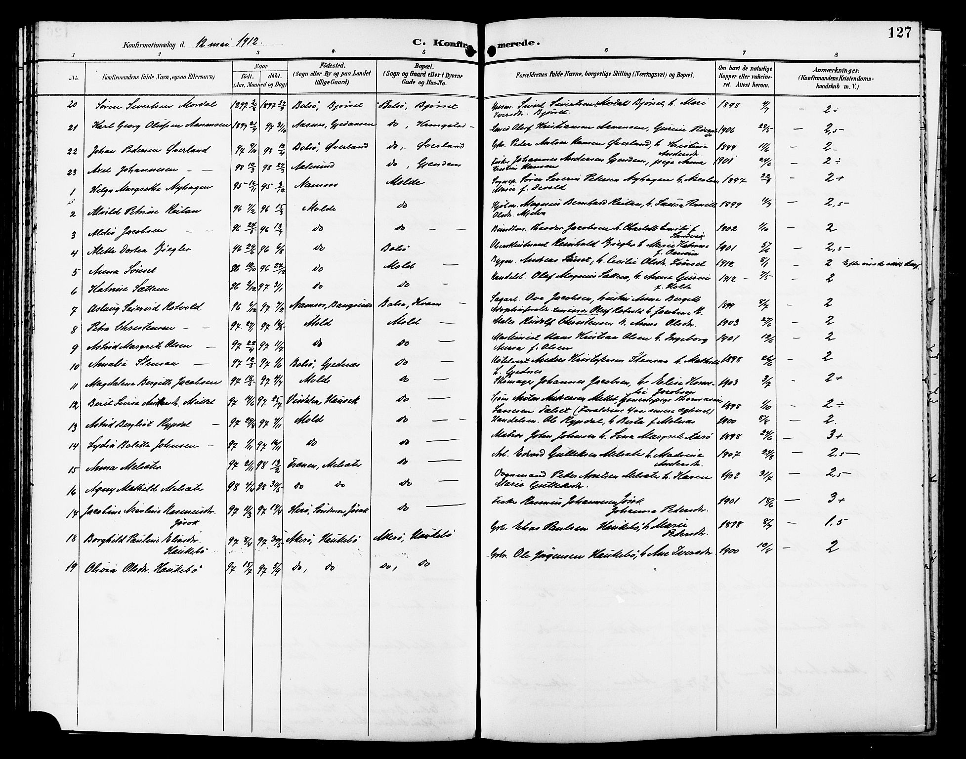 Ministerialprotokoller, klokkerbøker og fødselsregistre - Møre og Romsdal, AV/SAT-A-1454/558/L0702: Parish register (copy) no. 558C03, 1894-1915, p. 127