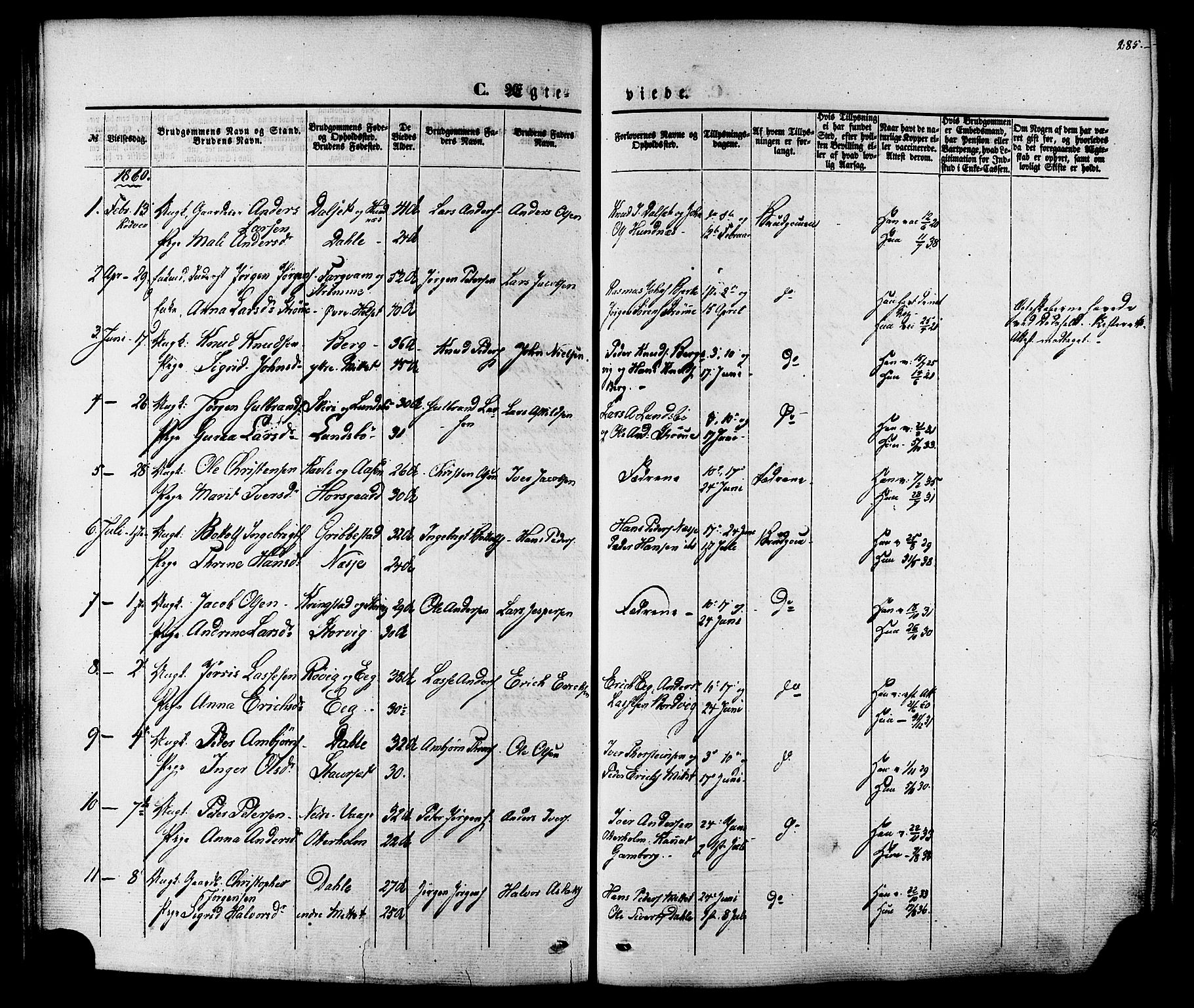Ministerialprotokoller, klokkerbøker og fødselsregistre - Møre og Romsdal, SAT/A-1454/547/L0603: Parish register (official) no. 547A05, 1846-1877, p. 285