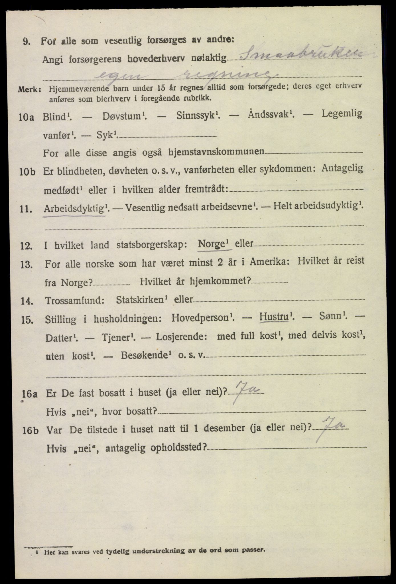 SAH, 1920 census for Stange, 1920, p. 3698