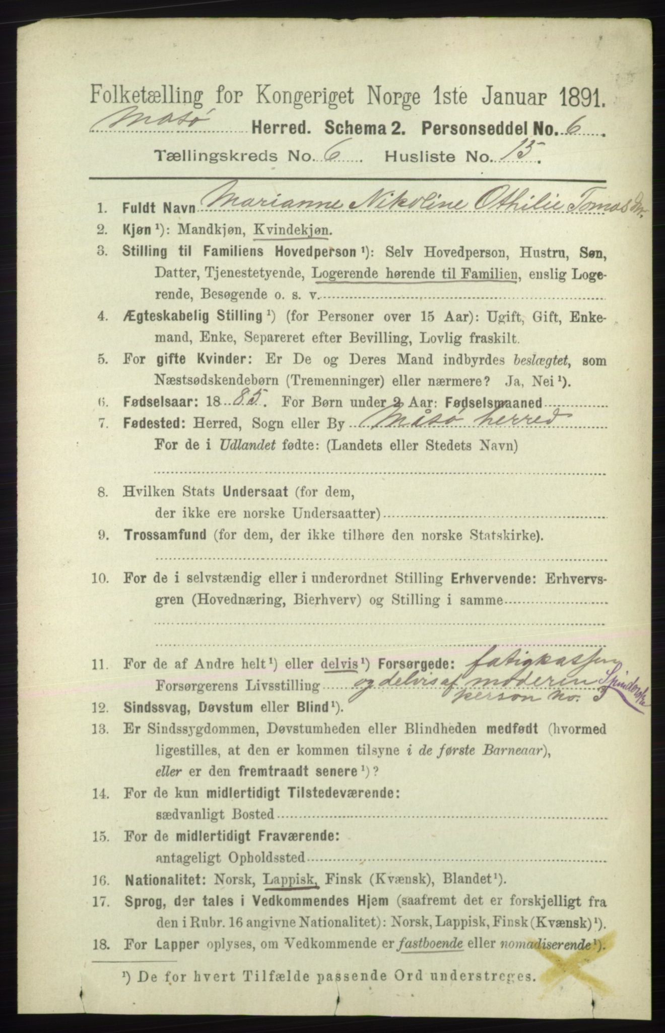 RA, 1891 census for 2018 Måsøy, 1891, p. 1217