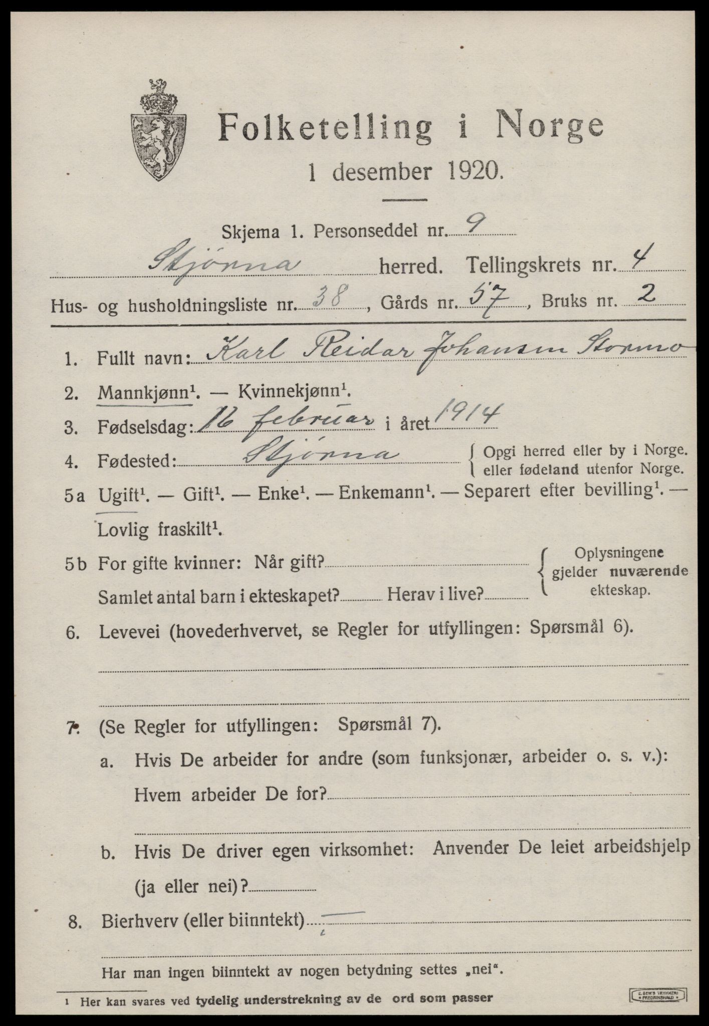 SAT, 1920 census for Stjørna, 1920, p. 3480