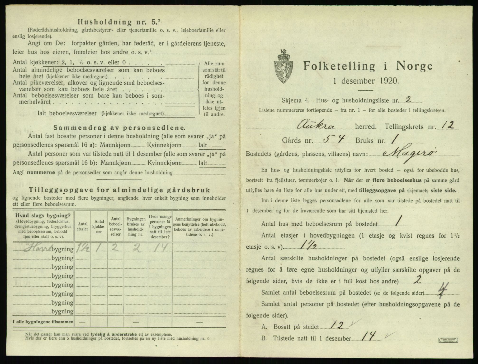 SAT, 1920 census for Aukra, 1920, p. 737