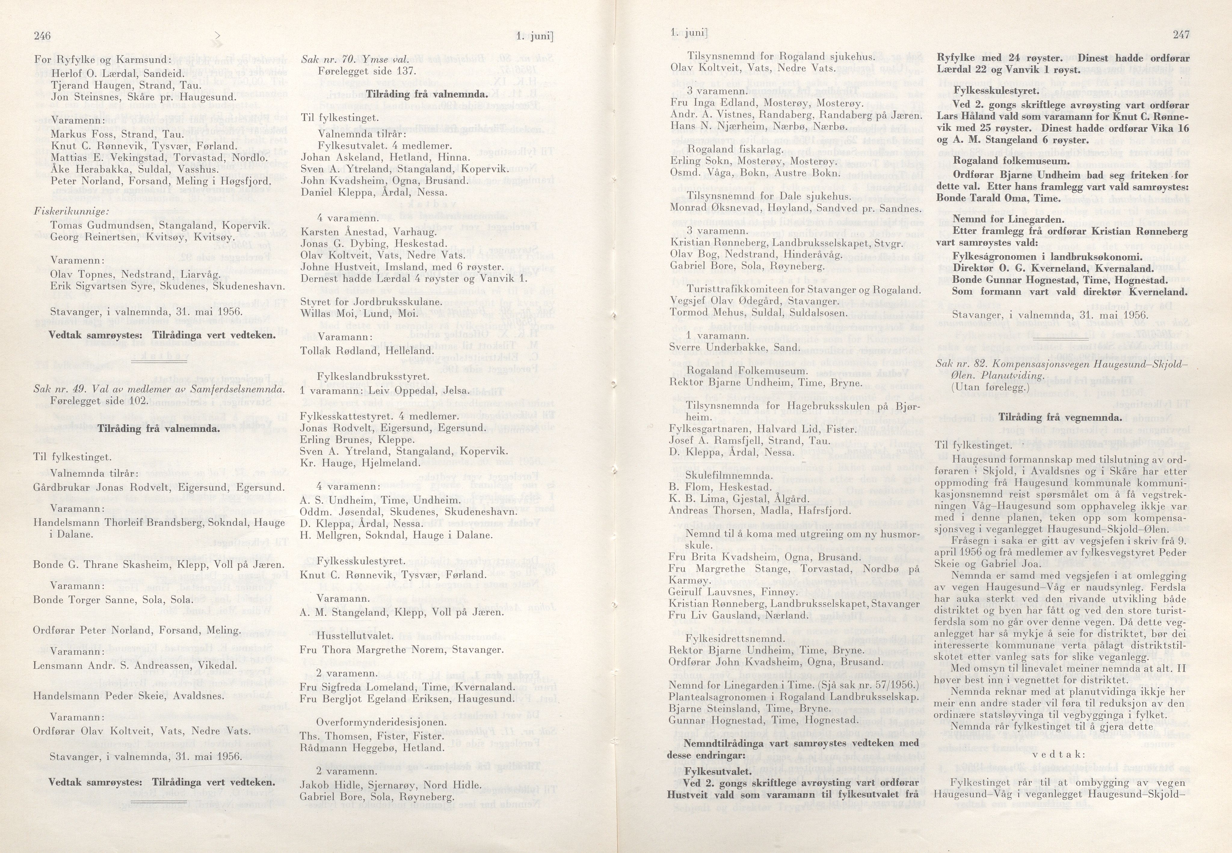 Rogaland fylkeskommune - Fylkesrådmannen , IKAR/A-900/A/Aa/Aaa/L0075: Møtebok , 1956, p. 246-247