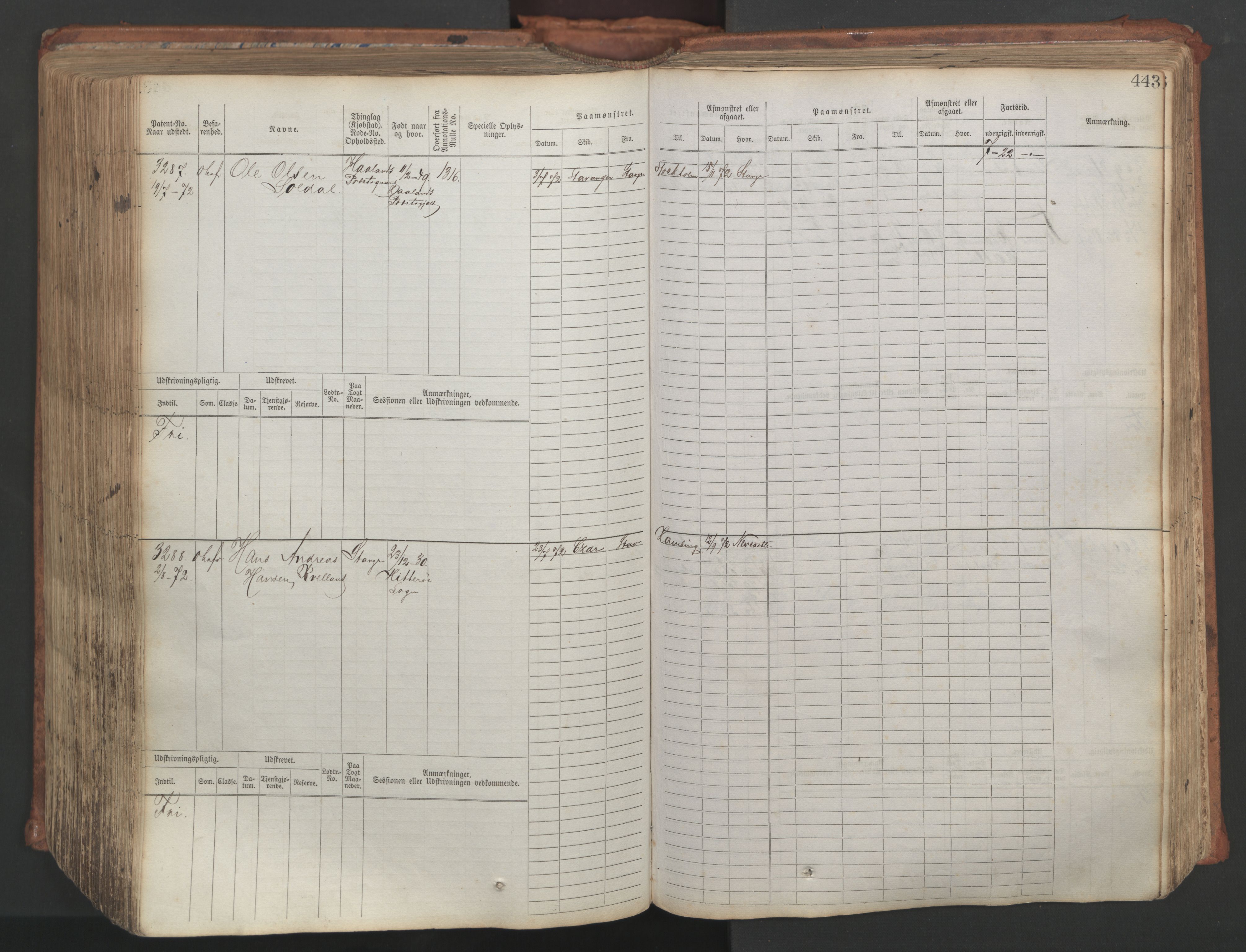 Stavanger sjømannskontor, AV/SAST-A-102006/F/Fb/Fbb/L0007: Sjøfartshovedrulle, patentnr. 2403-3604, 1869-1880, p. 494