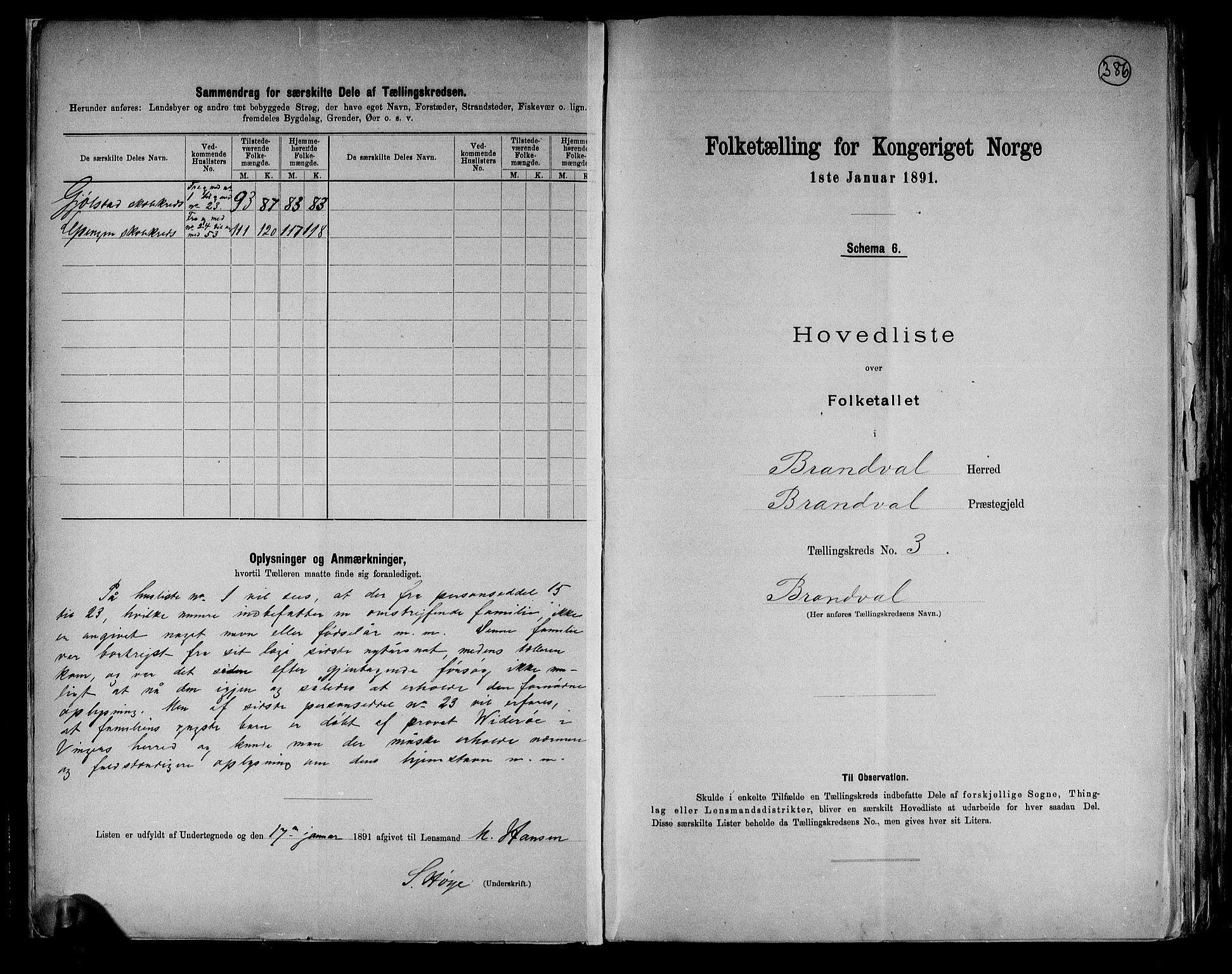 RA, 1891 census for 0422 Brandval, 1891, p. 8