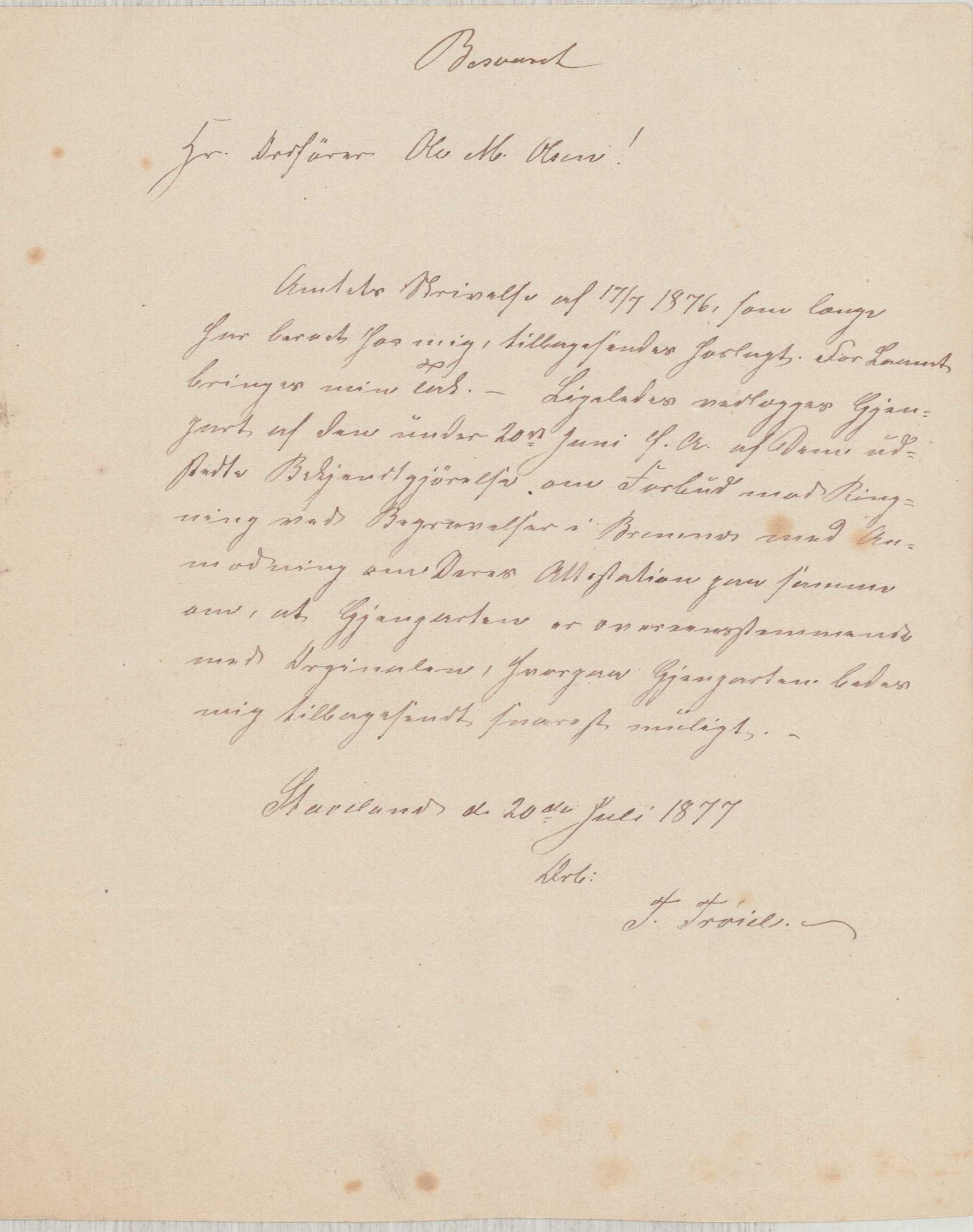 Finnaas kommune. Formannskapet, IKAH/1218a-021/D/Da/L0001/0002: Korrespondanse / saker / Kronologisk ordna korrespodanse, 1876-1879, p. 45