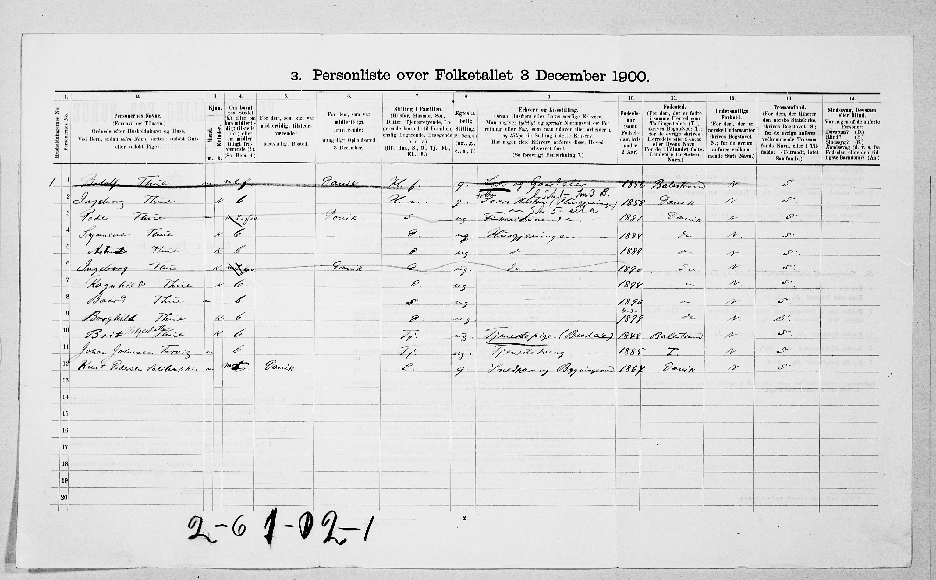 SAT, 1900 census for Vanylven, 1900, p. 485