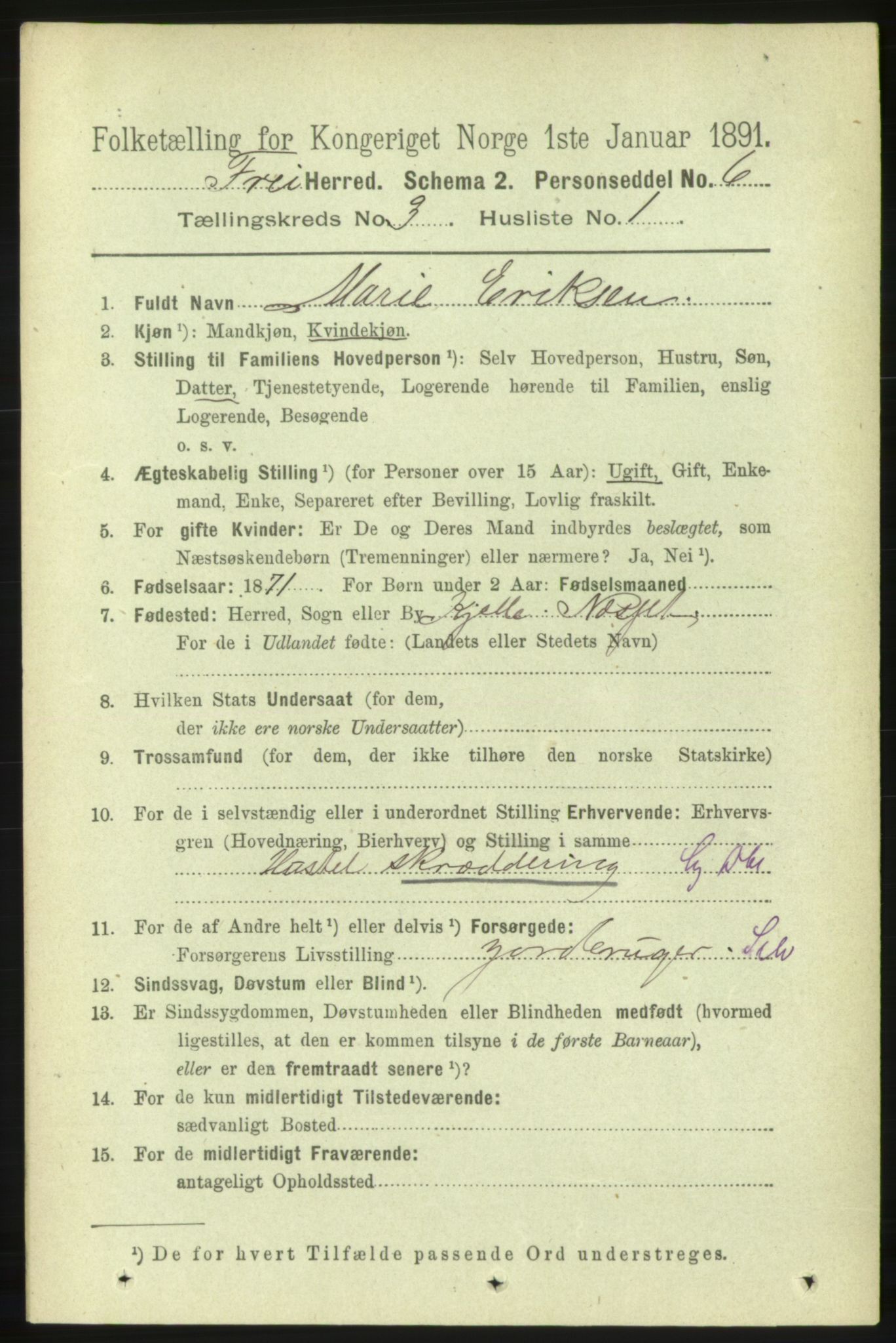 RA, 1891 census for 1556 Frei, 1891, p. 1176