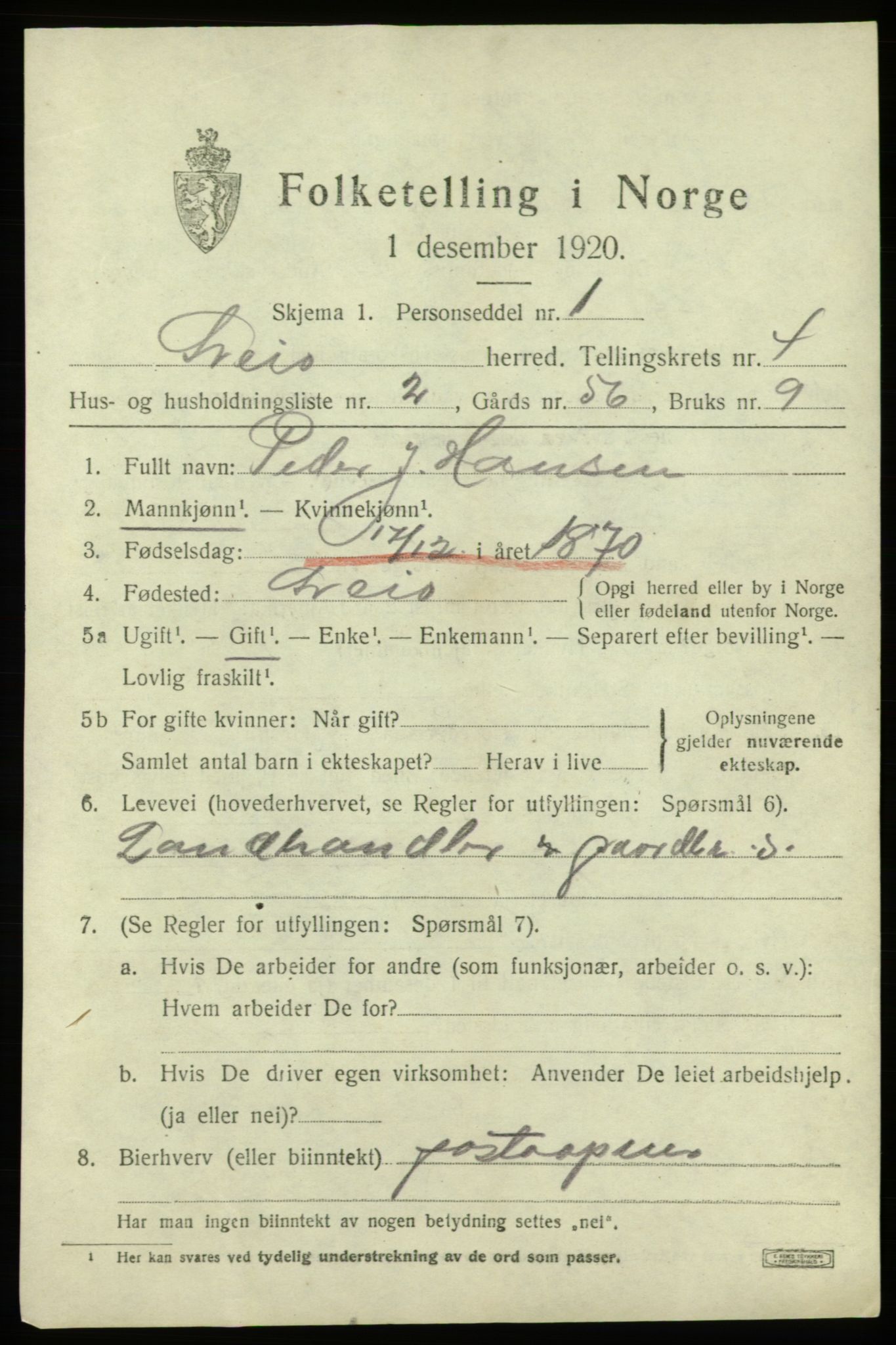 SAB, 1920 census for Sveio, 1920, p. 2028