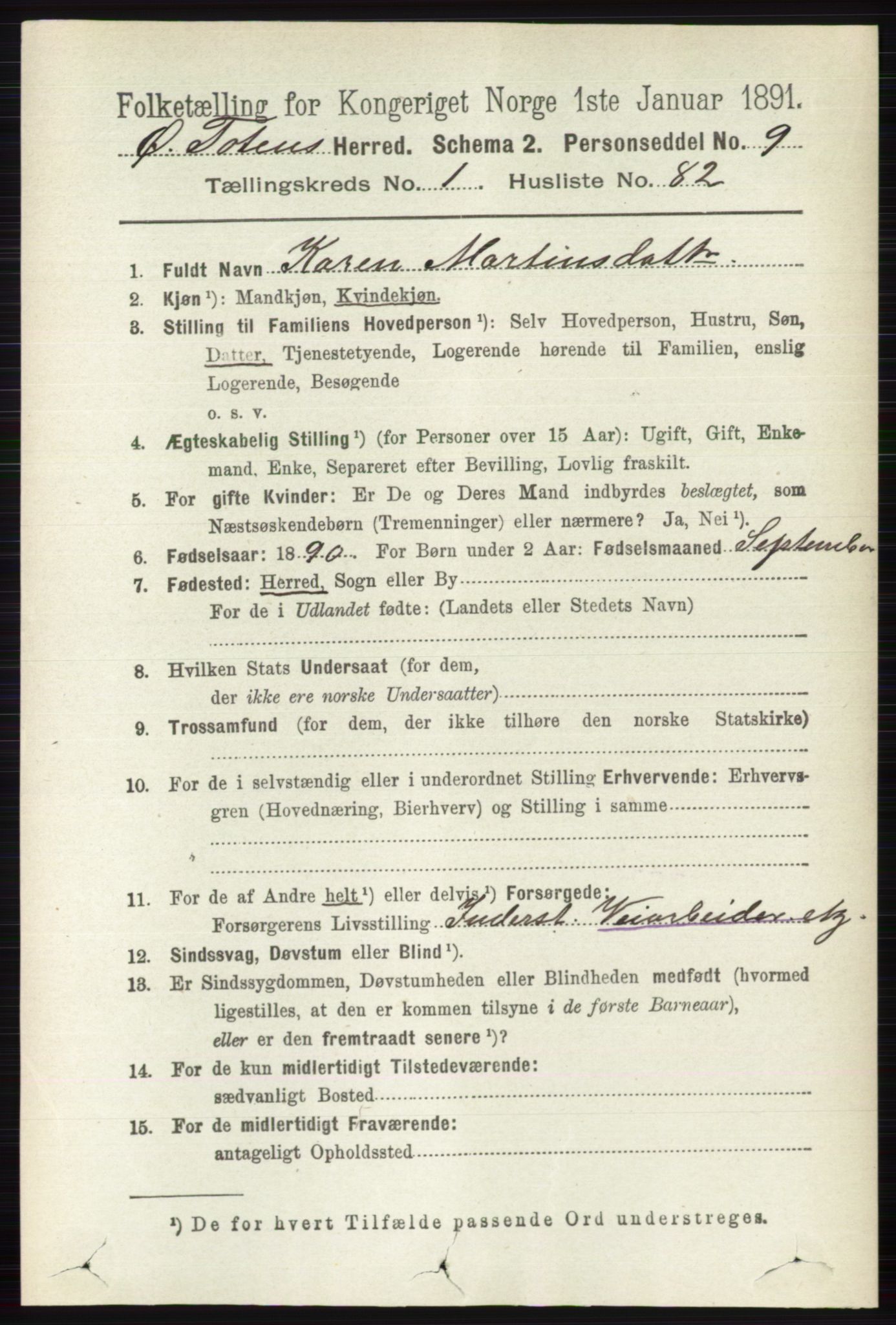 RA, 1891 census for 0528 Østre Toten, 1891, p. 660