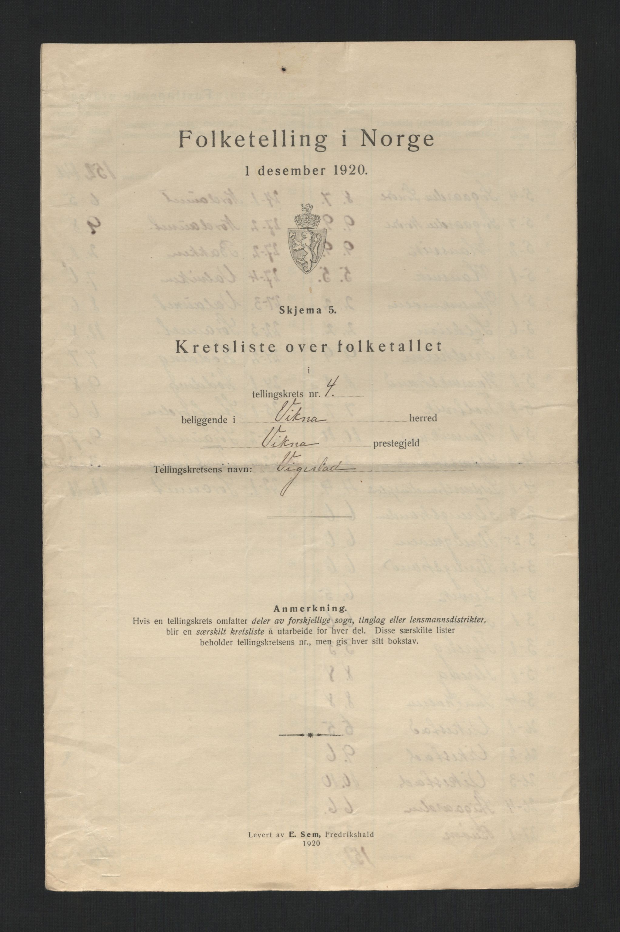 SAT, 1920 census for Vikna, 1920, p. 15