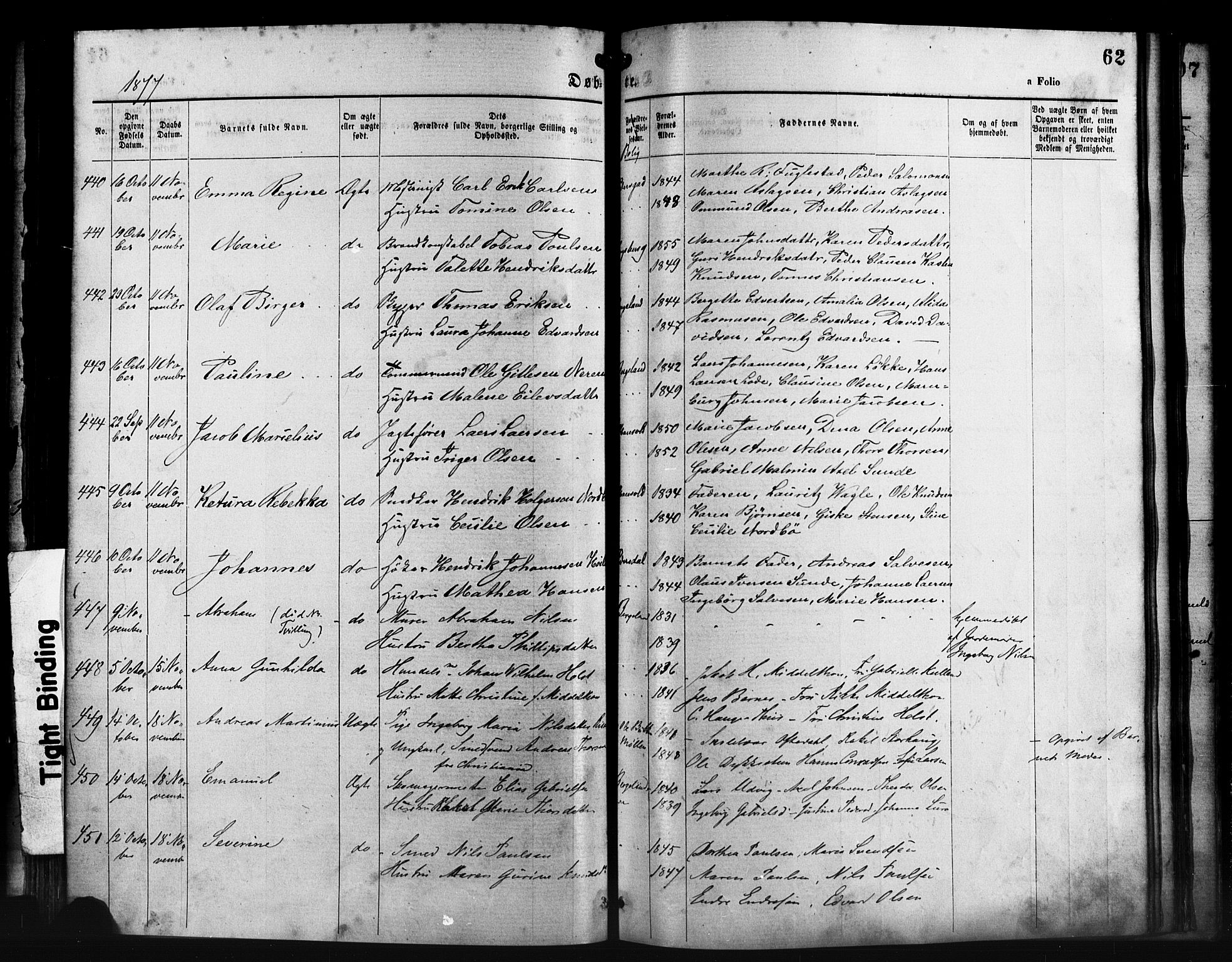 St. Petri sokneprestkontor, AV/SAST-A-101813/001/30/30BA/L0014: Parish register (official) no. A 14, 1876-1879, p. 62