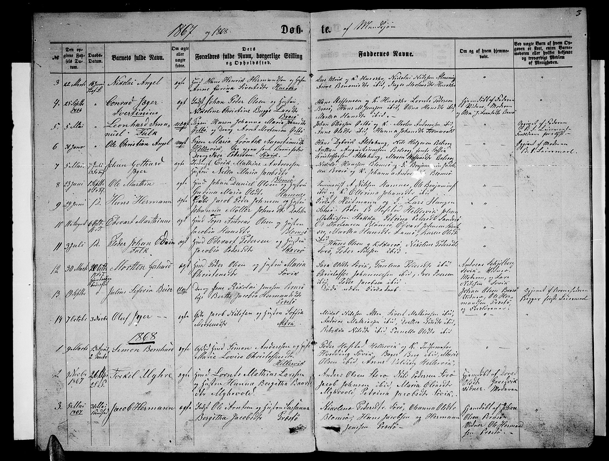Ministerialprotokoller, klokkerbøker og fødselsregistre - Nordland, SAT/A-1459/830/L0461: Parish register (copy) no. 830C03, 1866-1881, p. 3
