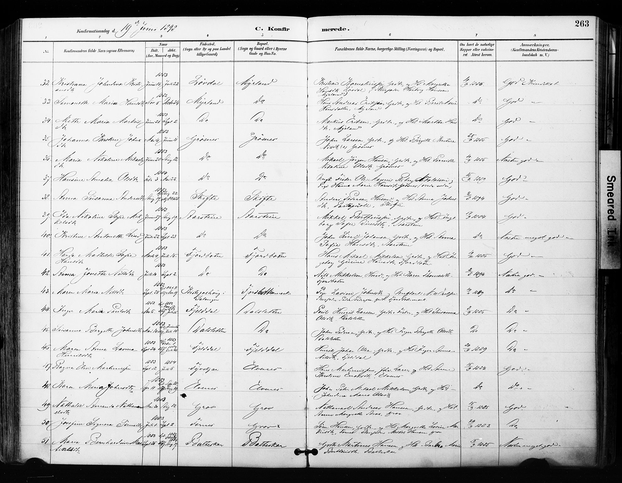 Ibestad sokneprestembete, SATØ/S-0077/H/Ha/Haa/L0012kirke: Parish register (official) no. 12, 1890-1900, p. 263