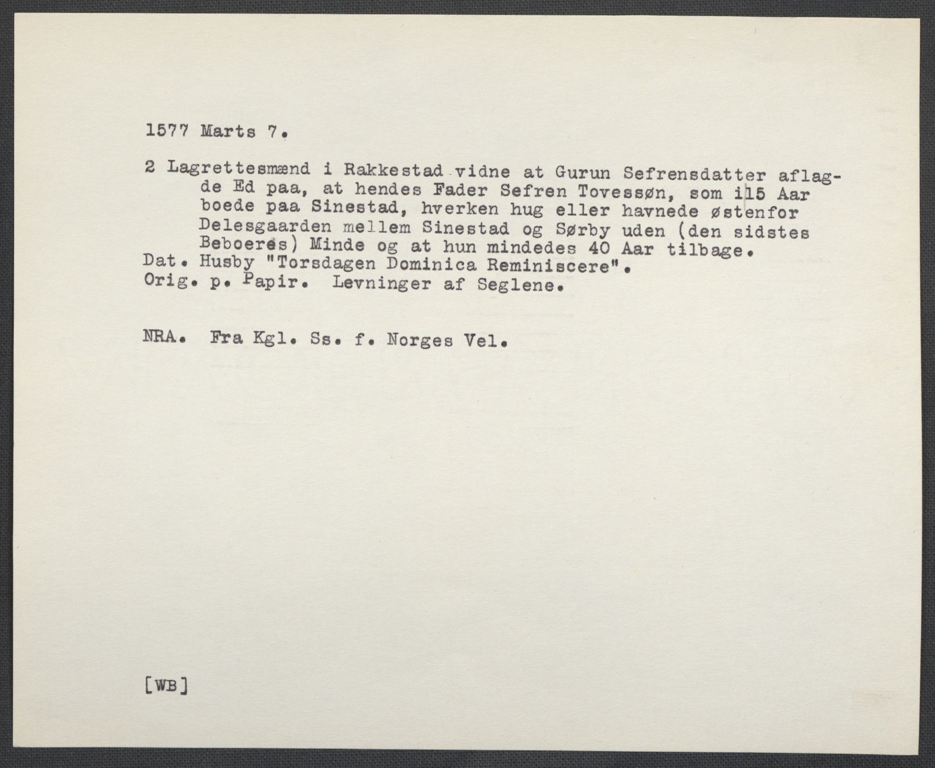 Riksarkivets diplomsamling, AV/RA-EA-5965/F02/L0079: Dokumenter, 1576-1577, p. 44