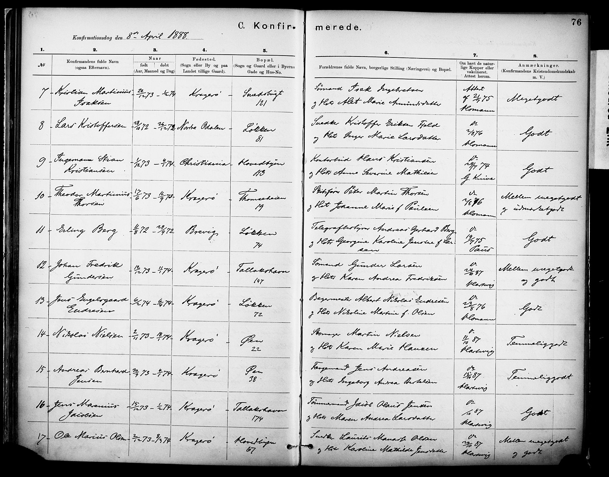 Kragerø kirkebøker, SAKO/A-278/F/Fa/L0012: Parish register (official) no. 12, 1880-1904, p. 76