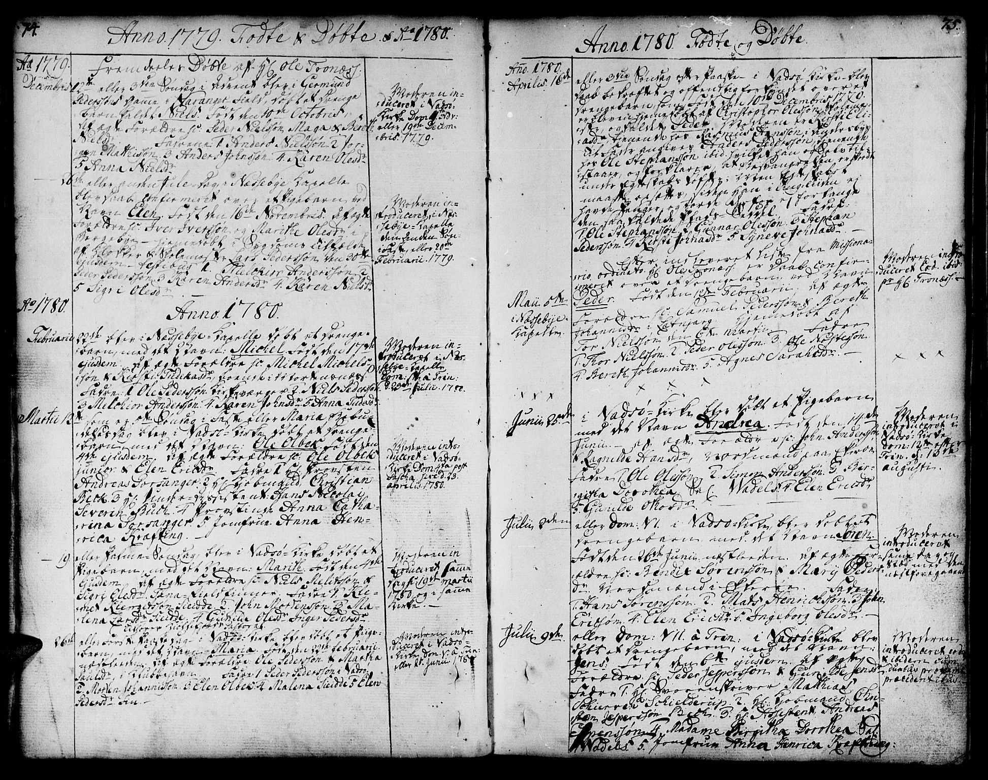 Vadsø sokneprestkontor, SATØ/S-1325/H/Ha/L0002kirke: Parish register (official) no. 2, 1764-1821, p. 74-75