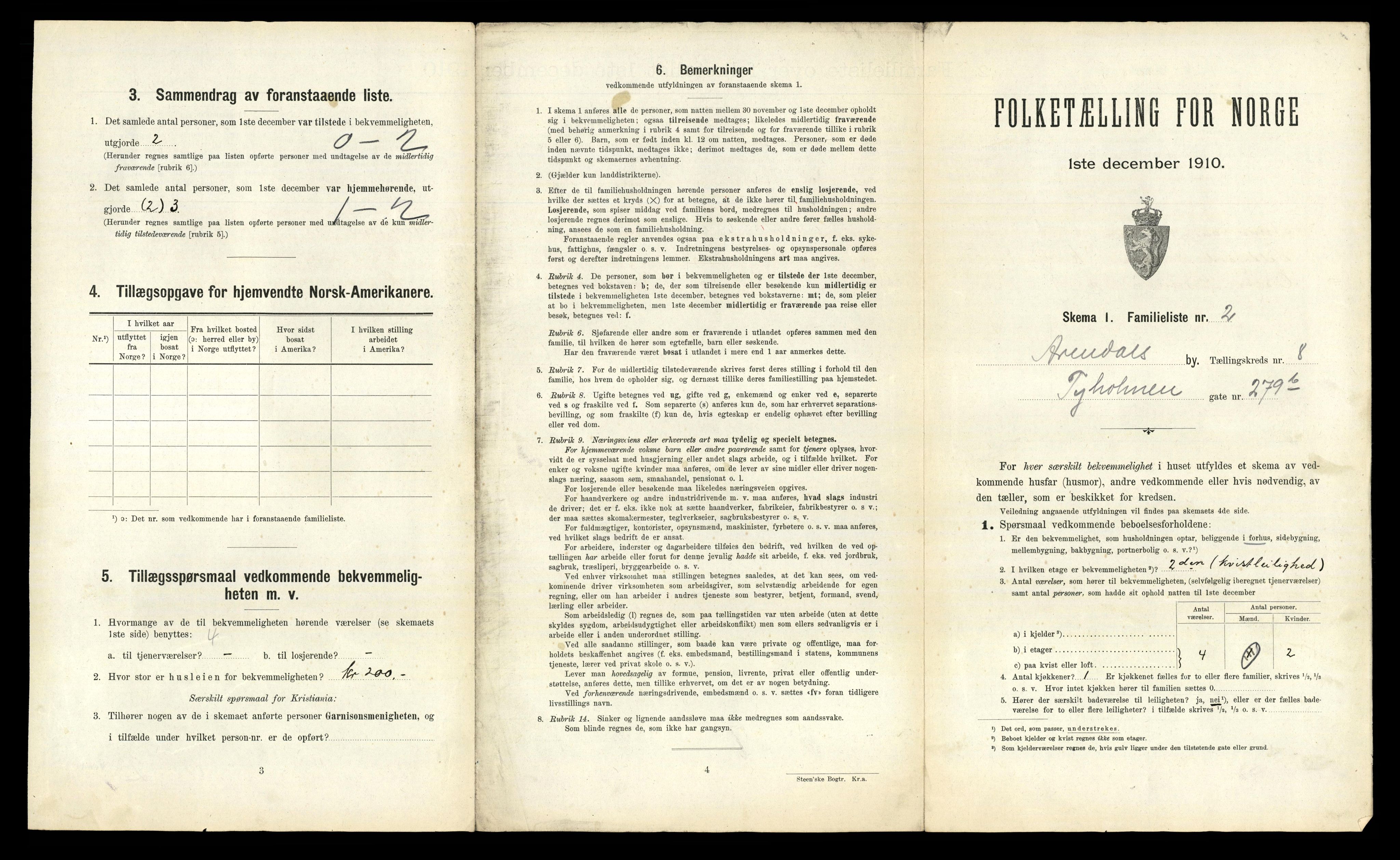RA, 1910 census for Arendal, 1910, p. 2903