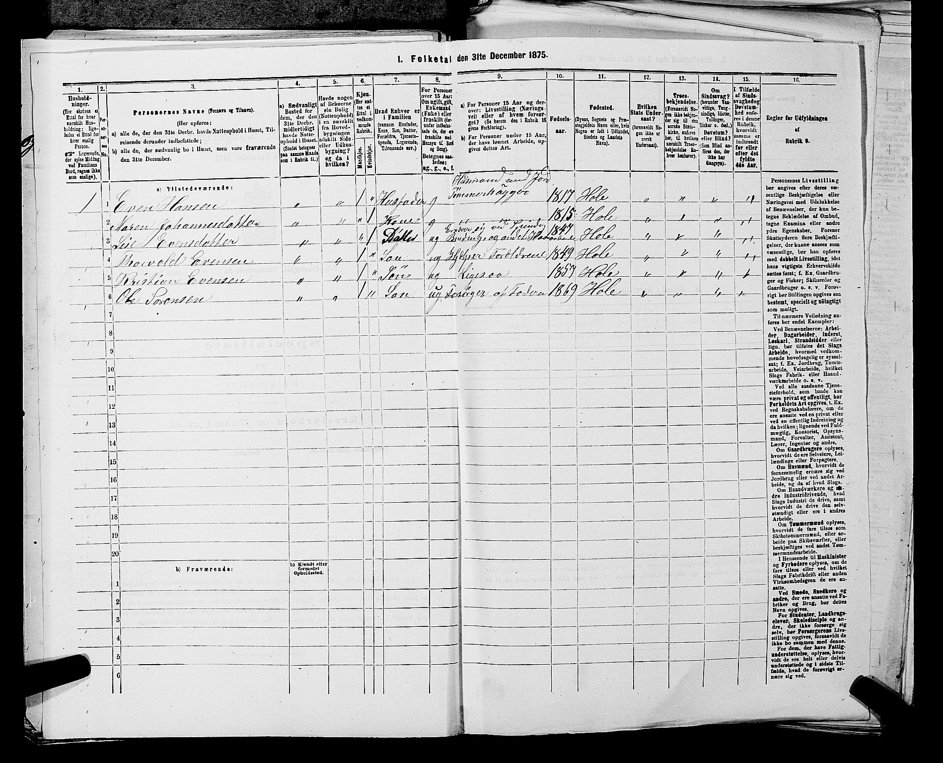 SAKO, 1875 census for 0612P Hole, 1875, p. 448