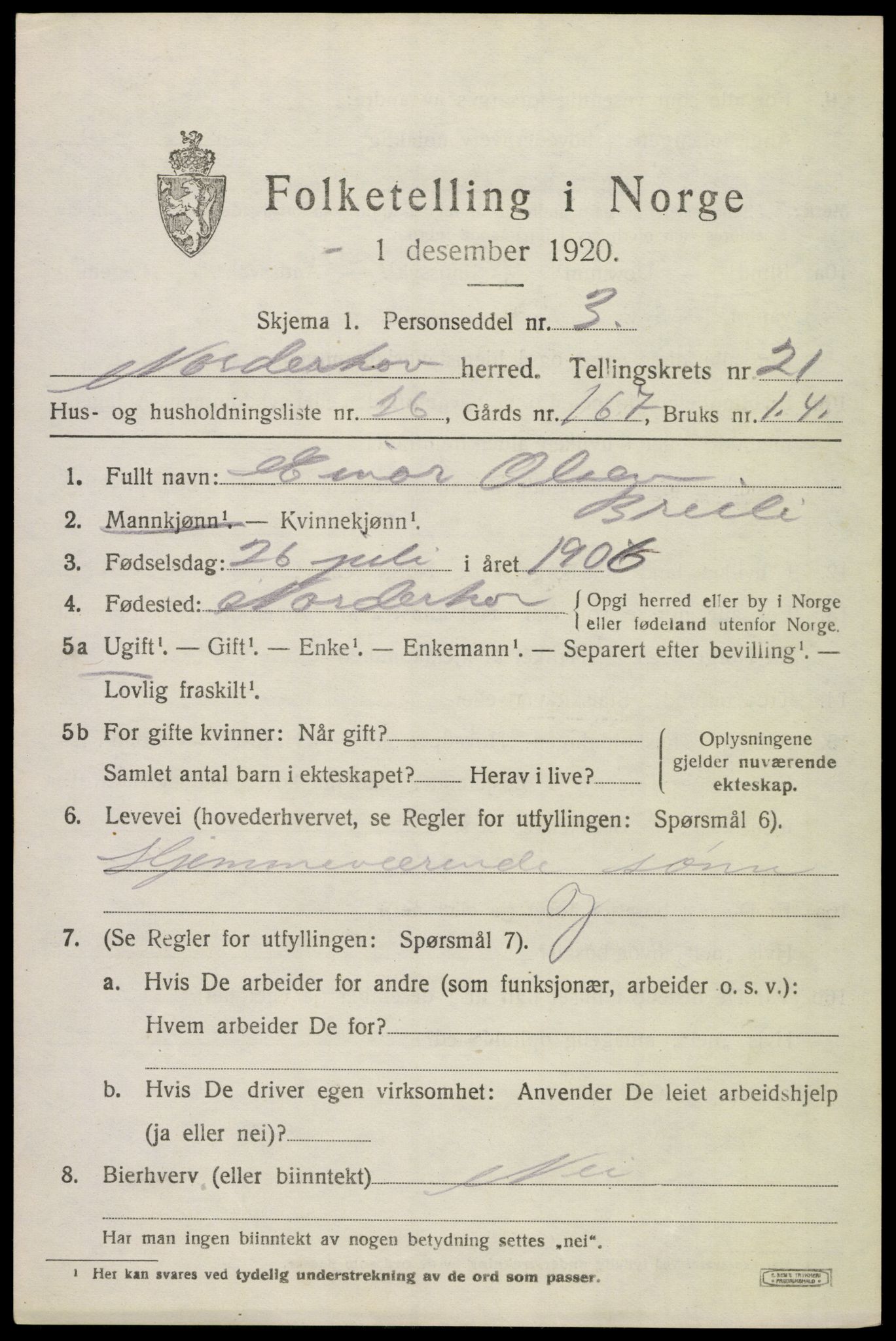 SAKO, 1920 census for Norderhov, 1920, p. 22200