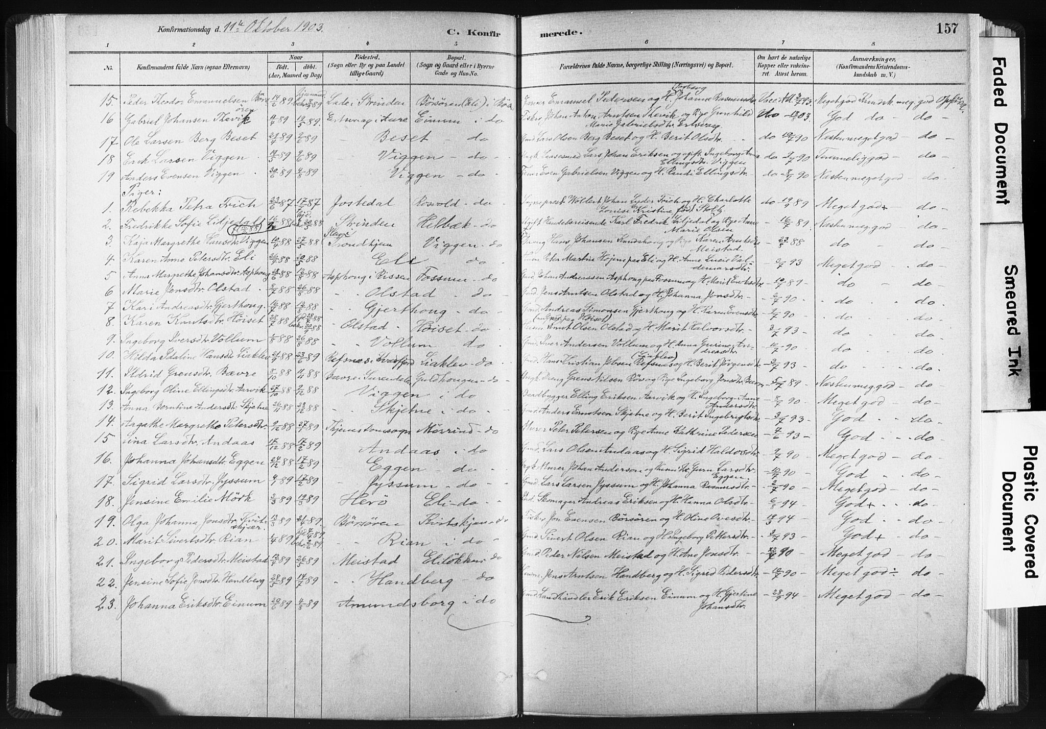 Ministerialprotokoller, klokkerbøker og fødselsregistre - Sør-Trøndelag, SAT/A-1456/665/L0773: Parish register (official) no. 665A08, 1879-1905, p. 157