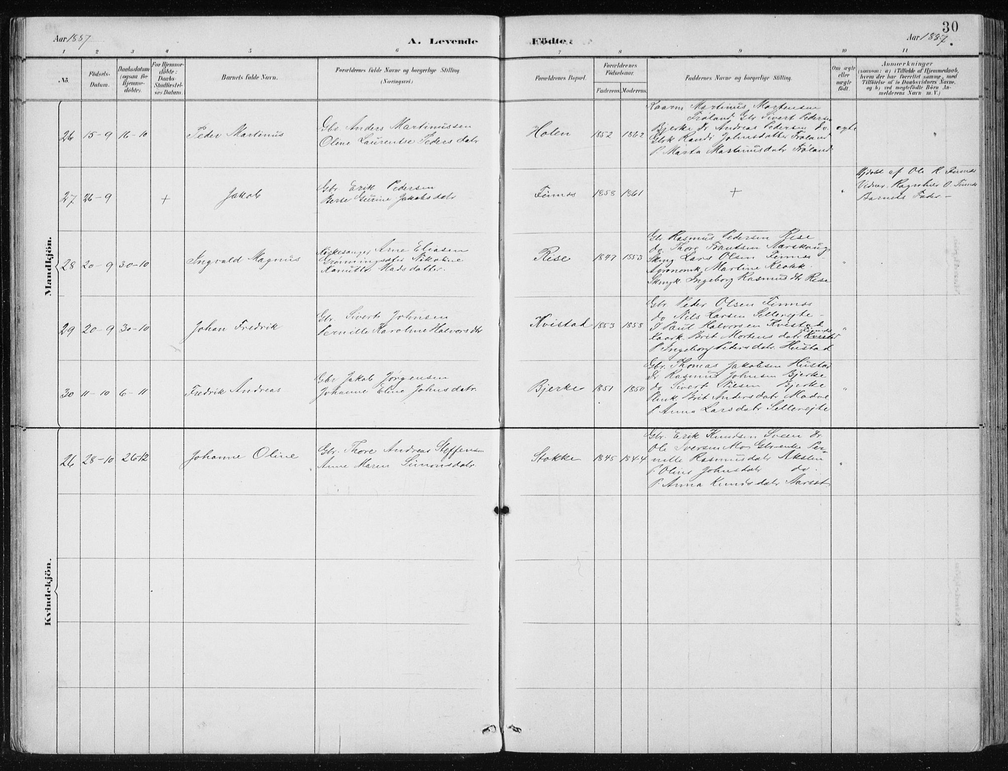 Ministerialprotokoller, klokkerbøker og fødselsregistre - Møre og Romsdal, AV/SAT-A-1454/515/L0215: Parish register (copy) no. 515C02, 1884-1906, p. 30