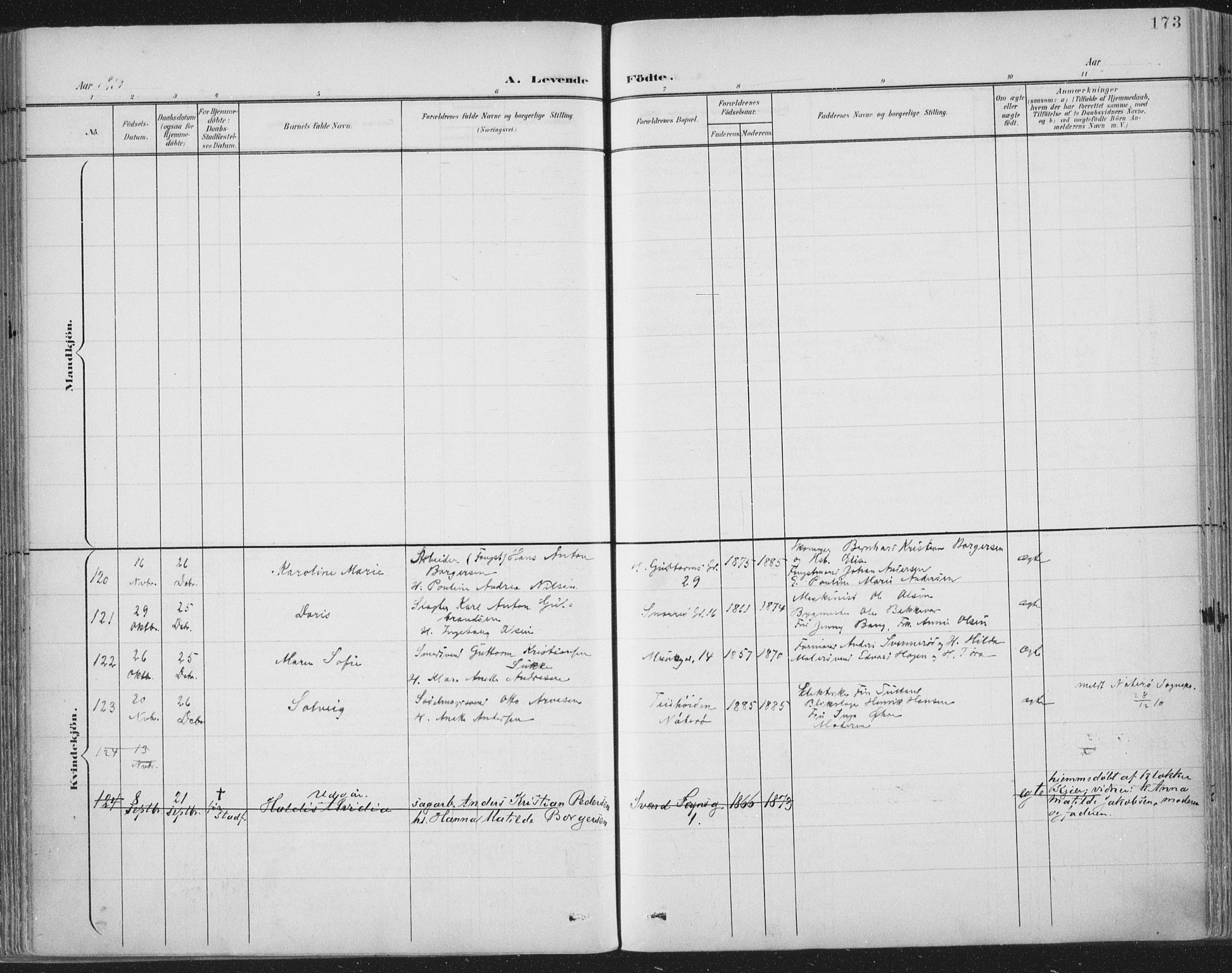 Tønsberg kirkebøker, AV/SAKO-A-330/F/Fa/L0014: Parish register (official) no. I 14, 1900-1913, p. 173