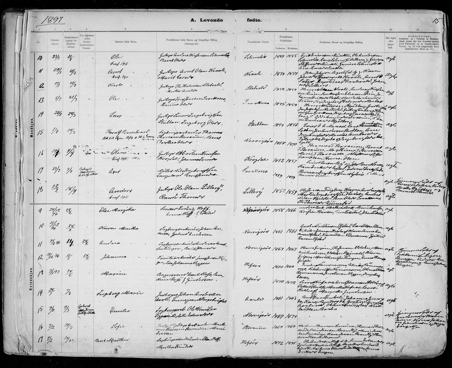 Ministerialprotokoller, klokkerbøker og fødselsregistre - Sør-Trøndelag, SAT/A-1456/668/L0811: Parish register (official) no. 668A11, 1894-1913, p. 15