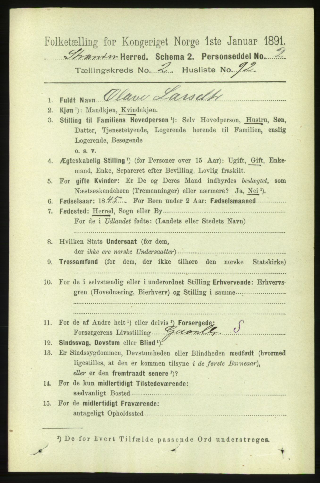 RA, 1891 census for 1525 Stranda, 1891, p. 399