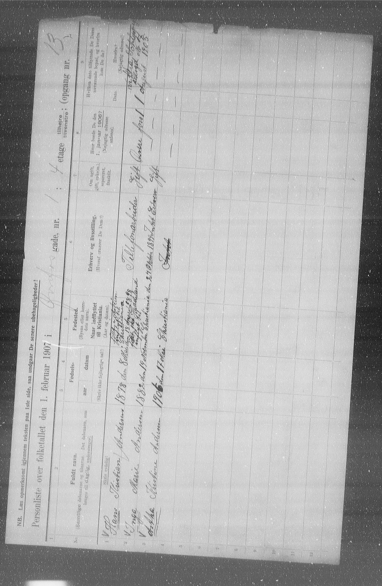 OBA, Municipal Census 1907 for Kristiania, 1907, p. 66116