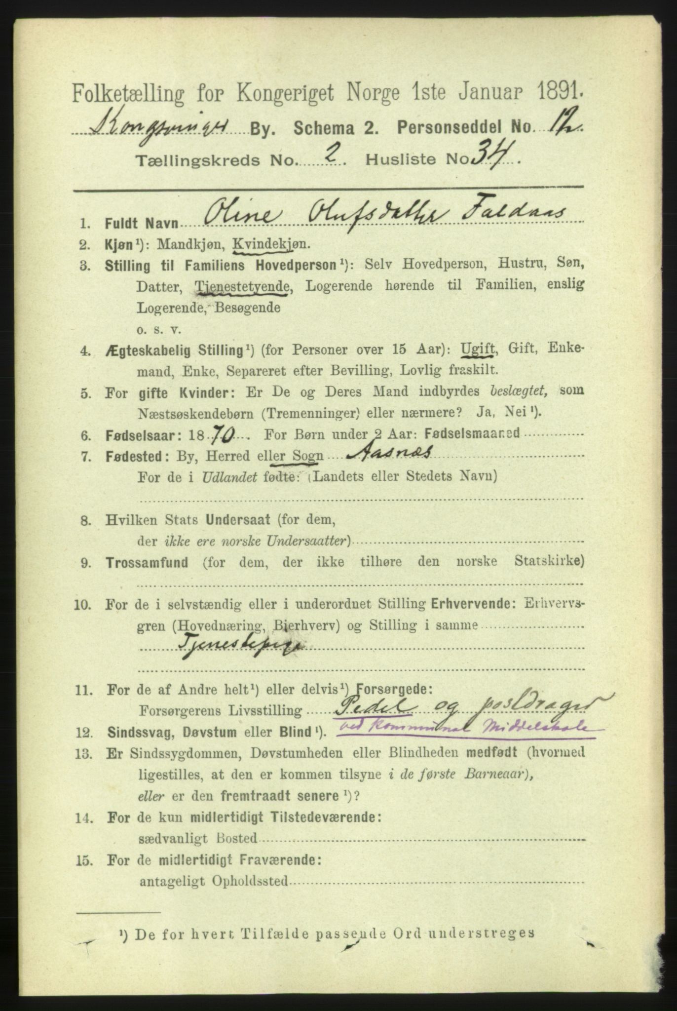 RA, 1891 census for 0402 Kongsvinger, 1891, p. 1128